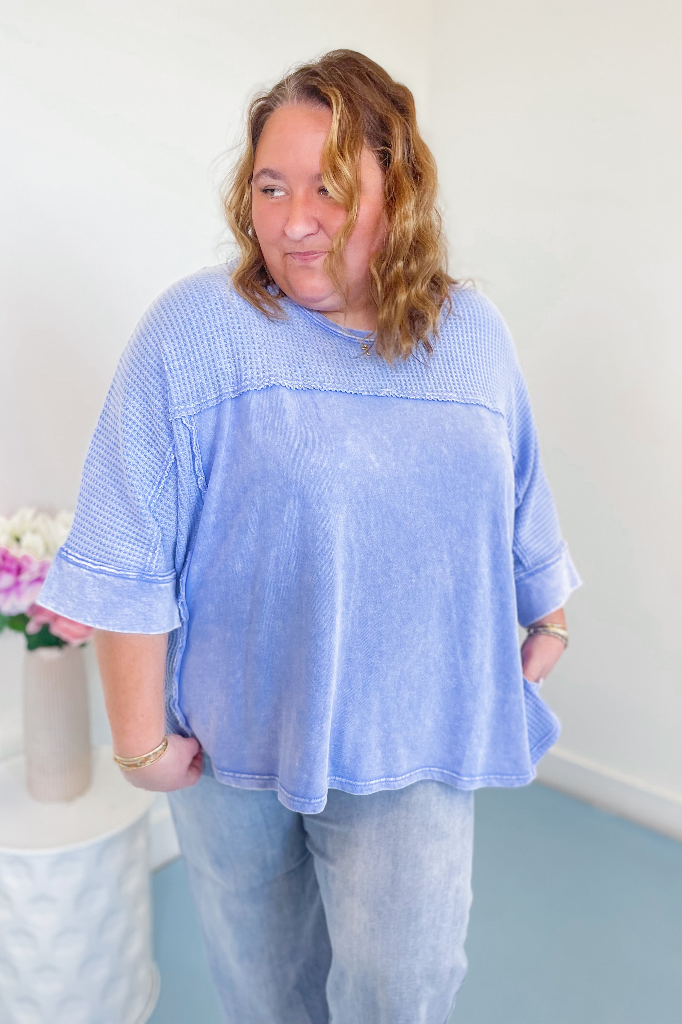 Perry Thermal Mix Terry Knit Mineral Washed Knit Top - Be You Boutique