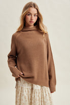 Wishlist Maddie Mocha Turtle Neck Sweater from the 132 Fall Sweaters collection, featuring a cozy mocha-colored knit with a high neckline.