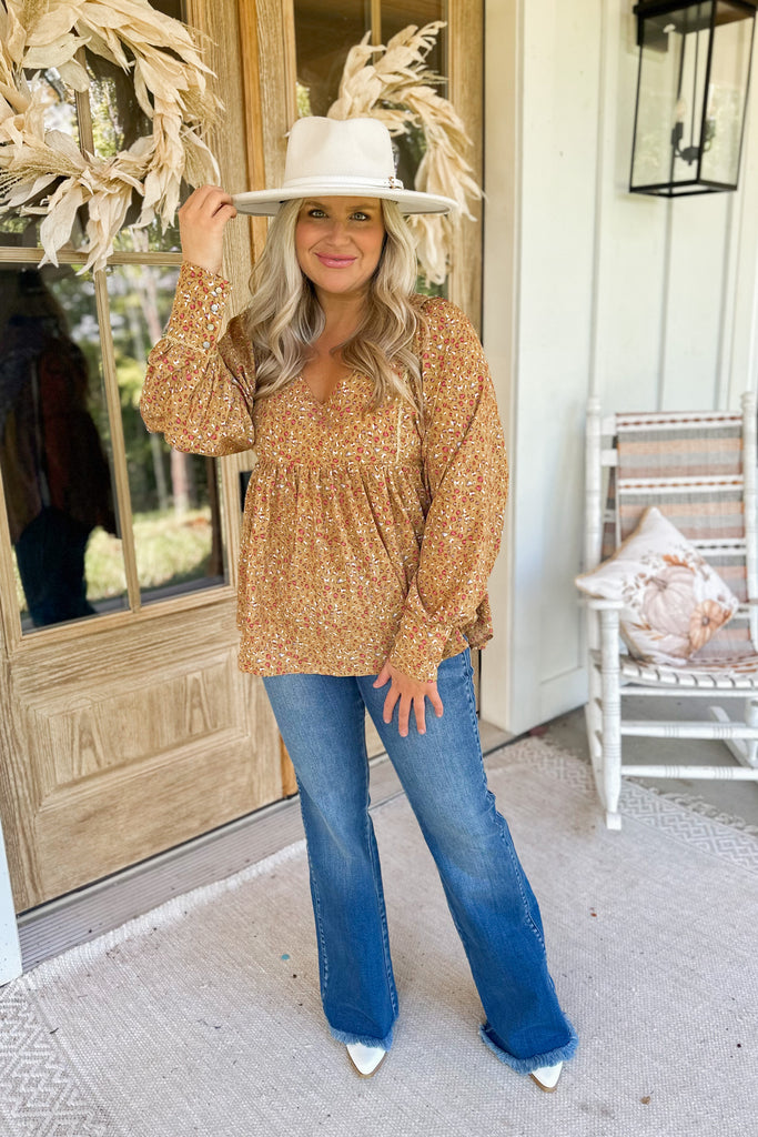 Walker Floral Trimmed Baby Doll Blouse Top - Be You Boutique
