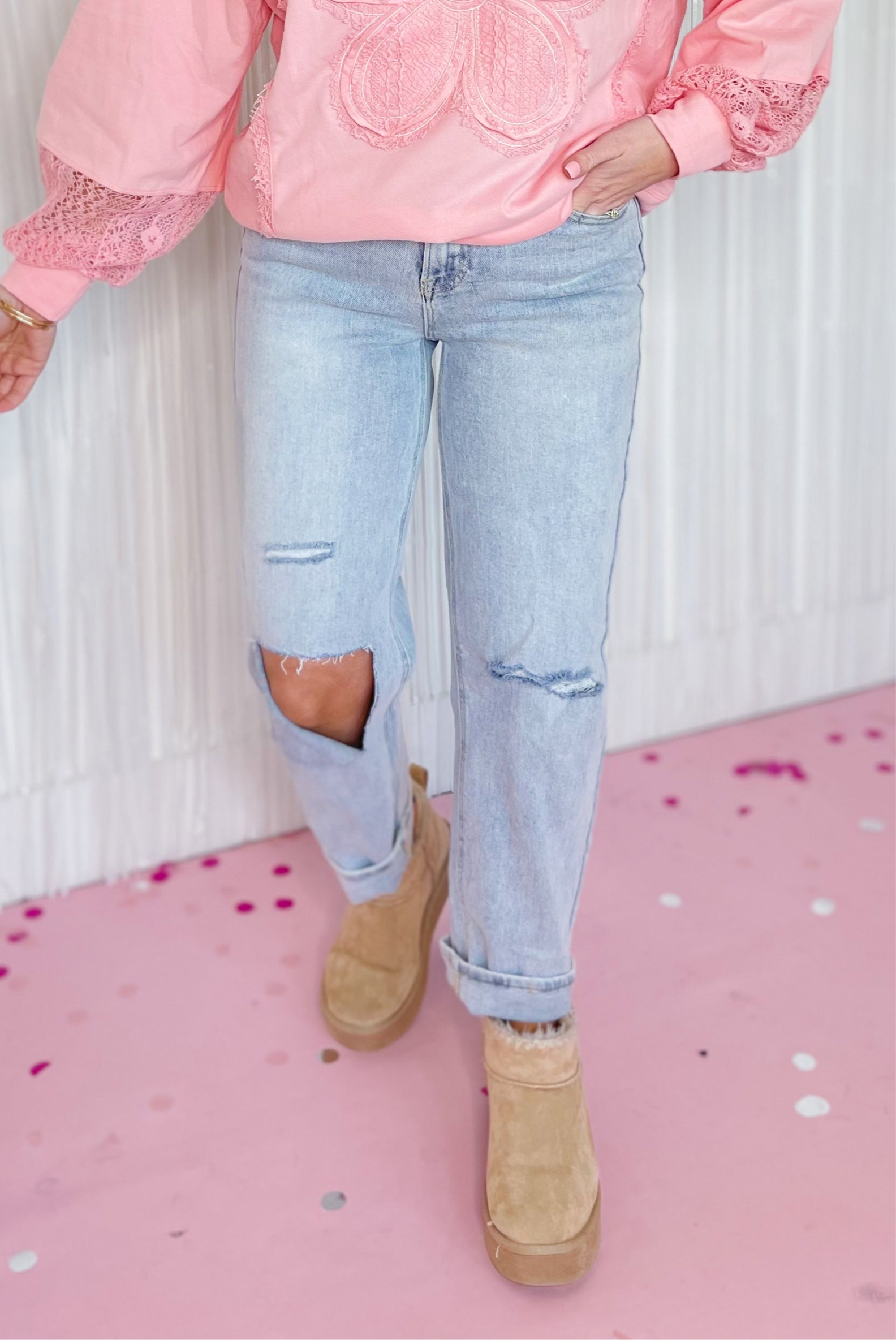 Risen Kendra High Rise Distressed Relaxed Jeans [1-3XL] - Be You Boutique