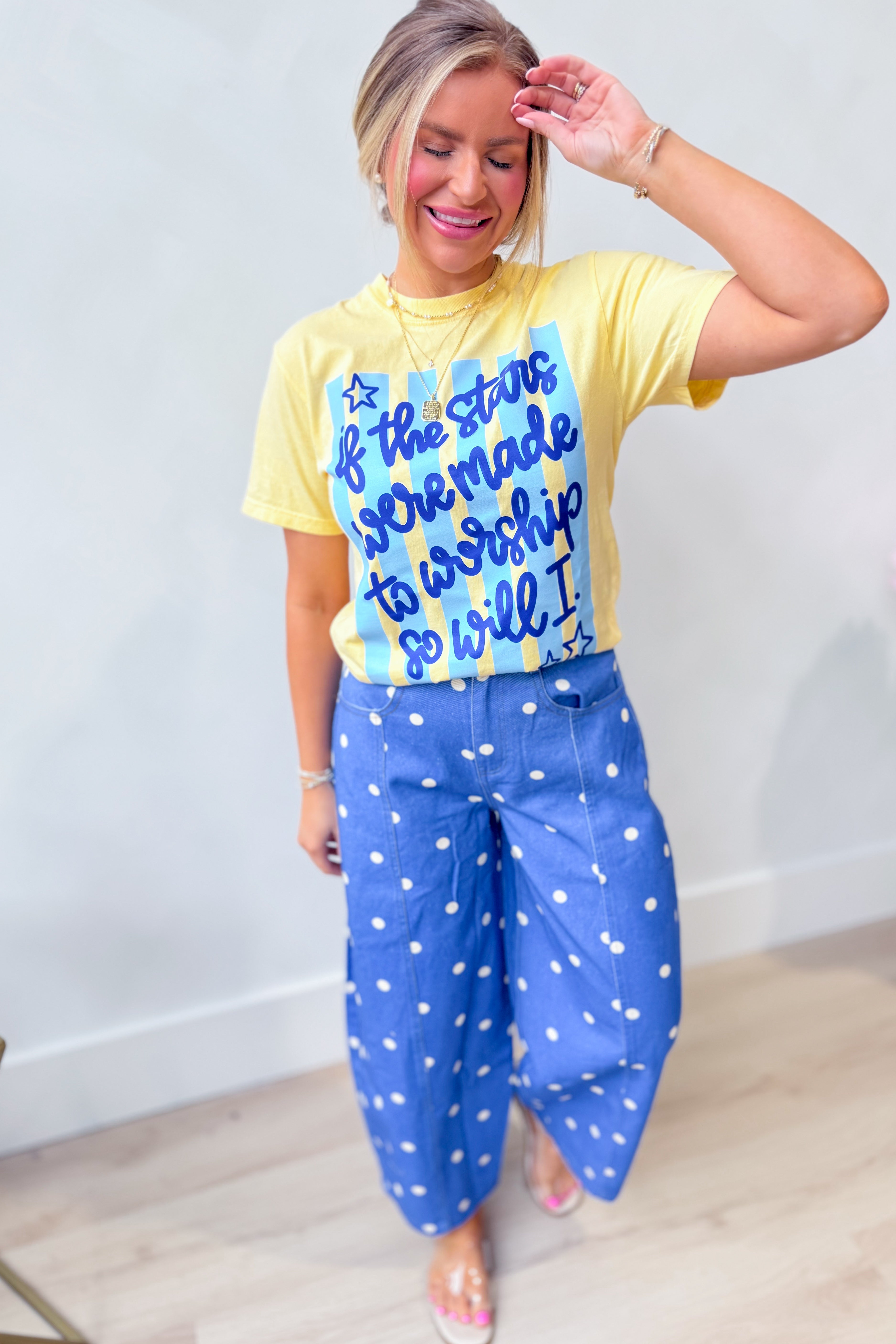 DASH FORWARD Stars Were Made To Worship graphic T-shirt featuring bold star and worship-themed design on black cotton fabric