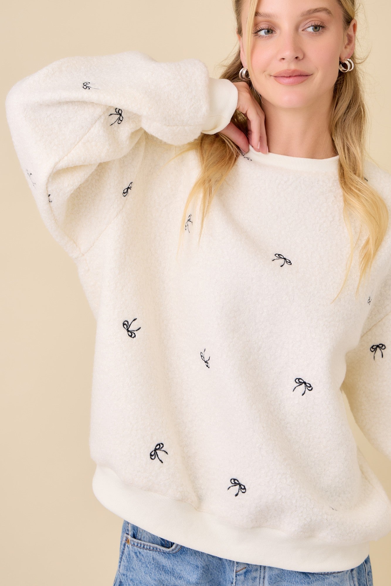 Bella Embroidered Teddy Sherpa Pullover - Be You Boutique