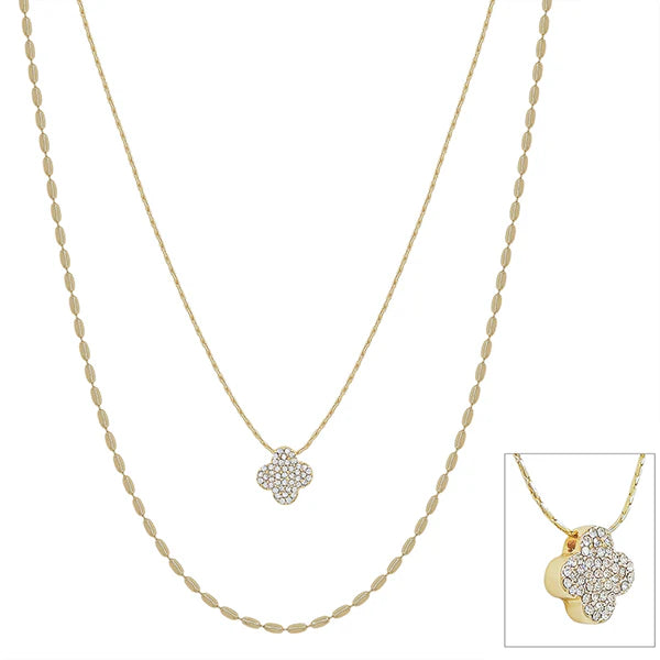 Danny Double Layered Knot Rhinestone Clover Chain Necklace - Be You Boutique