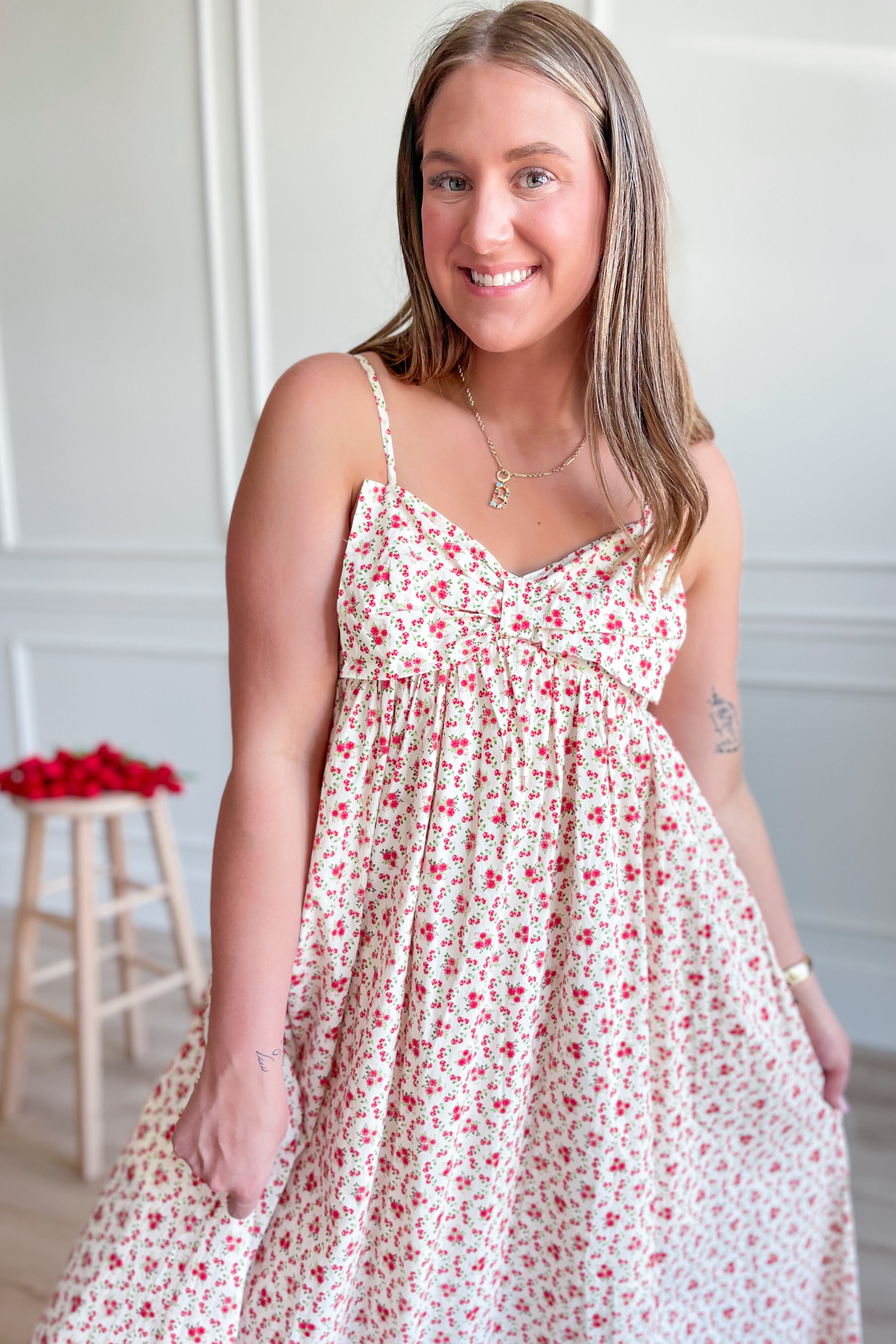 Poppy Poplin Floral Print Bow Detail Midi Dress - Be You Boutique