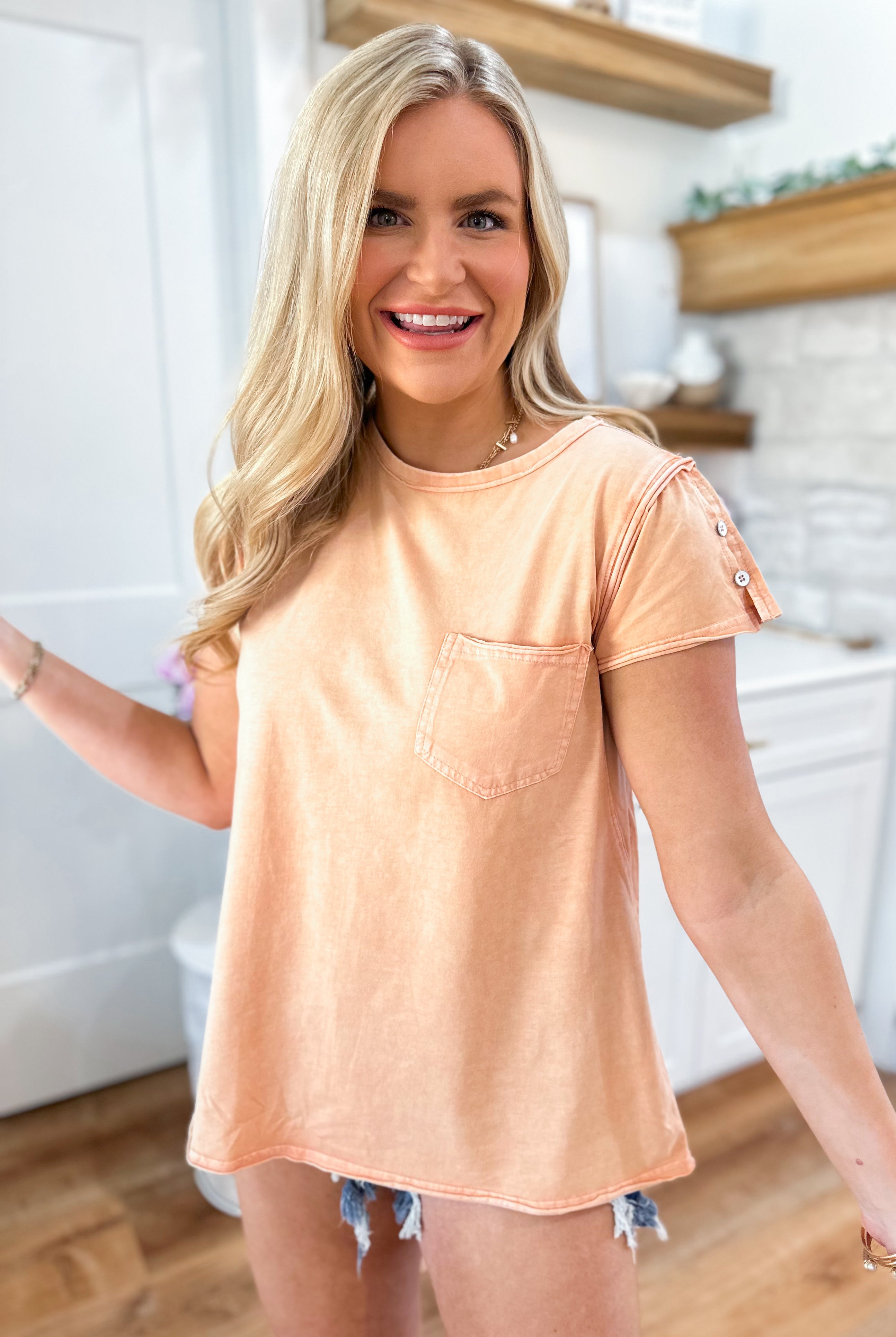 Mia Cap Sleeve Mineral Washed Top - Be You Boutique