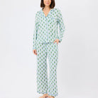 Mary Square Charlotte Tree Farm Winter Pines pajama set with 156 pants, featuring festive pine tree print, perfect for holiday cozy nights.