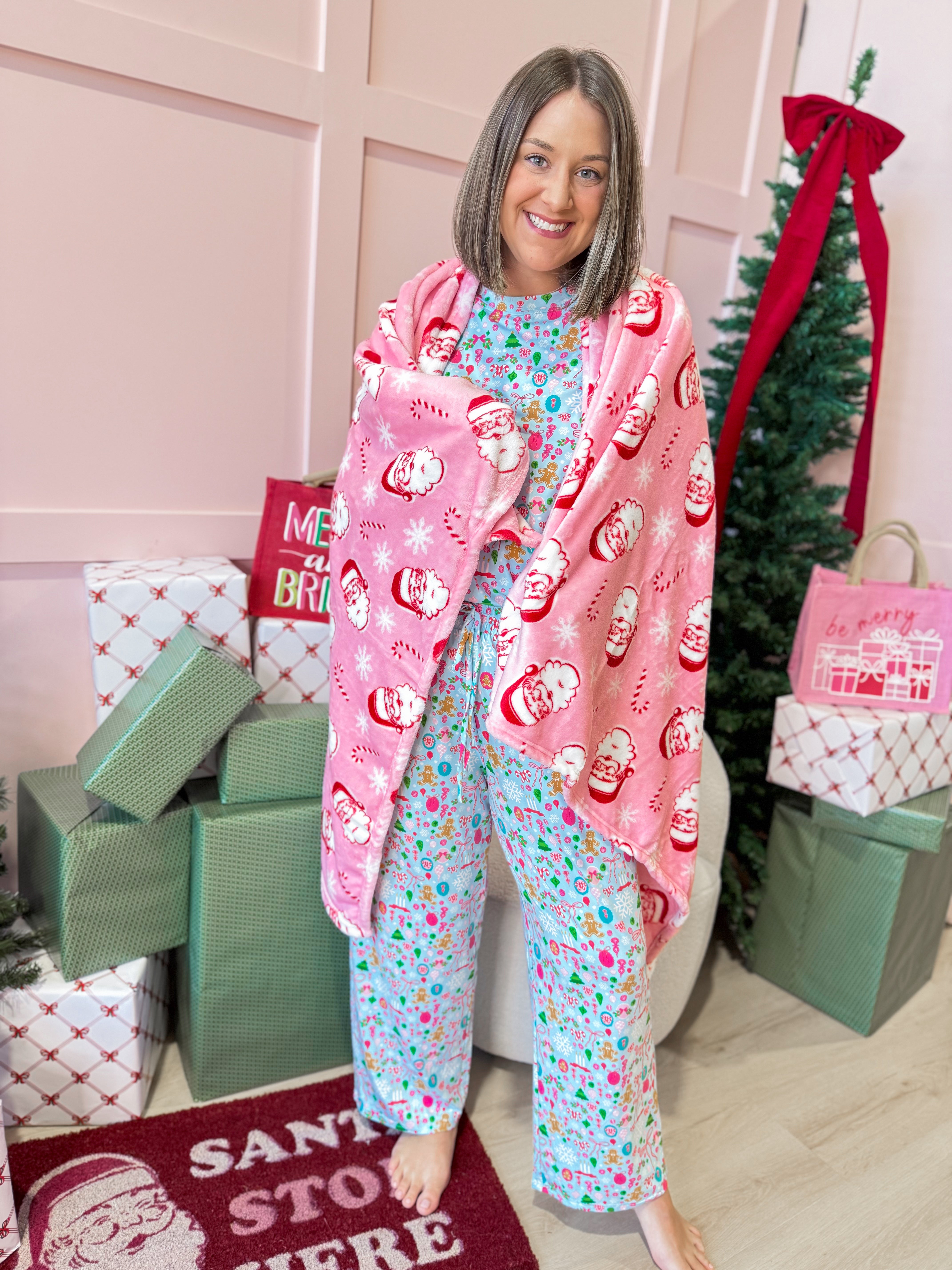 Pink Candy Cane Throw Blanket - Be You Boutique