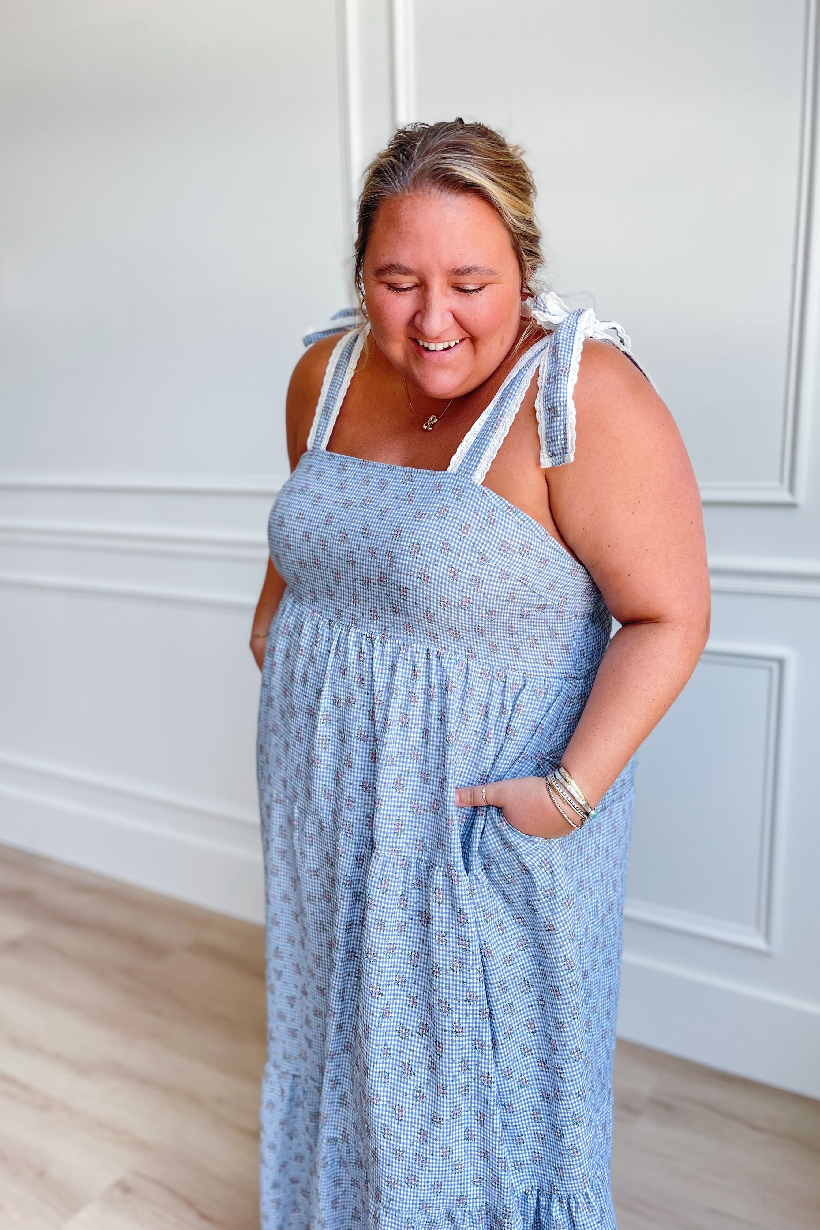 Betsy Floral Gingham Tie Strap Dress - Be You Boutique