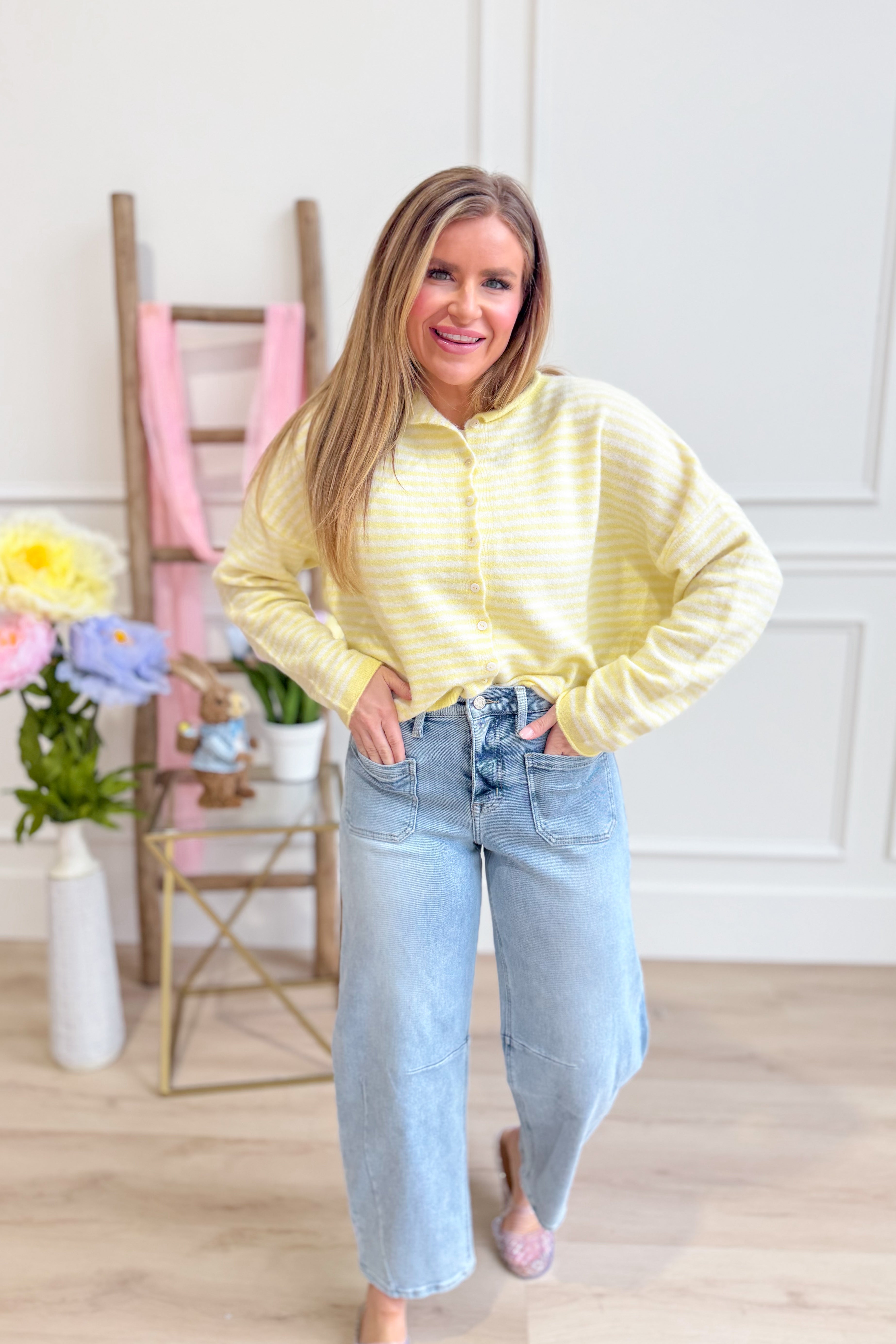 Olivia Butter Mini Striped Cardigan - Be You Boutique