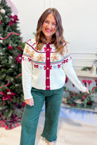 Wren Gingerbread Holiday Cardigan Sweater by TWENTIFOURTH, featuring festive gingerbread pattern, cozy fall sweater design.