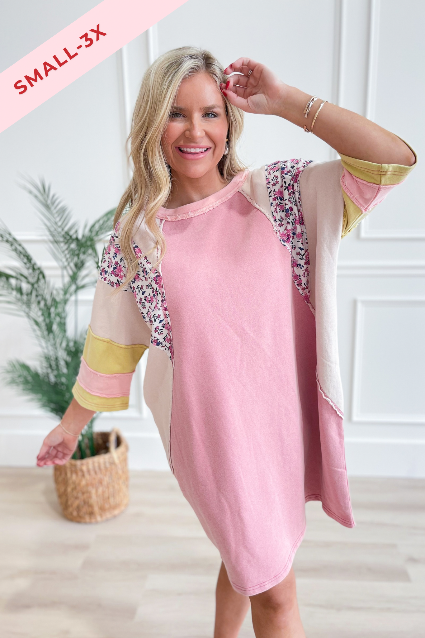 Rose Washed Color Mix Terry Knit Dress - Be You Boutique