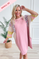 Rose Washed Color Mix Terry Knit Dress - Be You Boutique