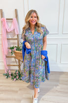 Carrie Split Neck Printed Midi Dress - Be You Boutique