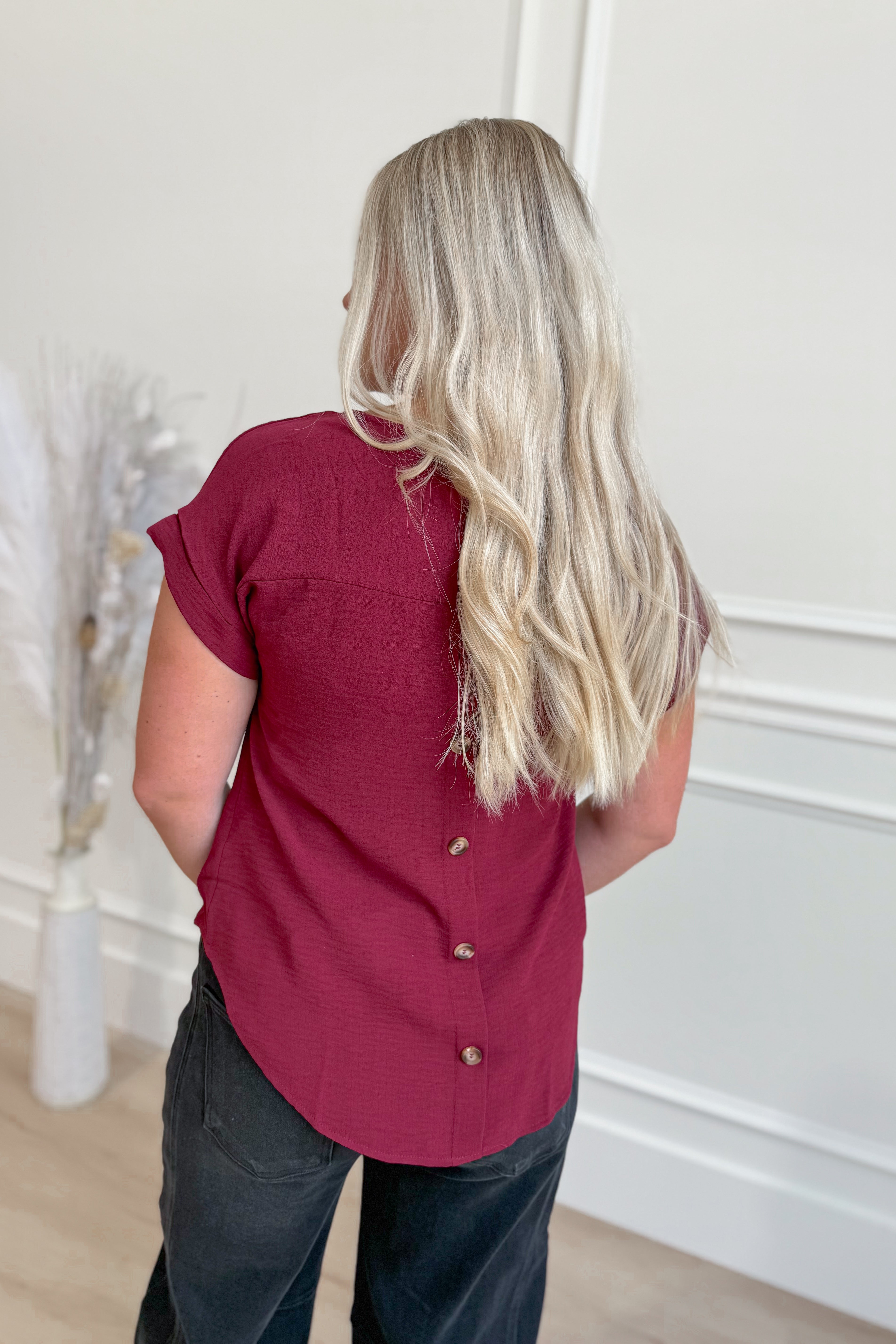 Courtney Split Neck Back Button Top - Be You Boutique