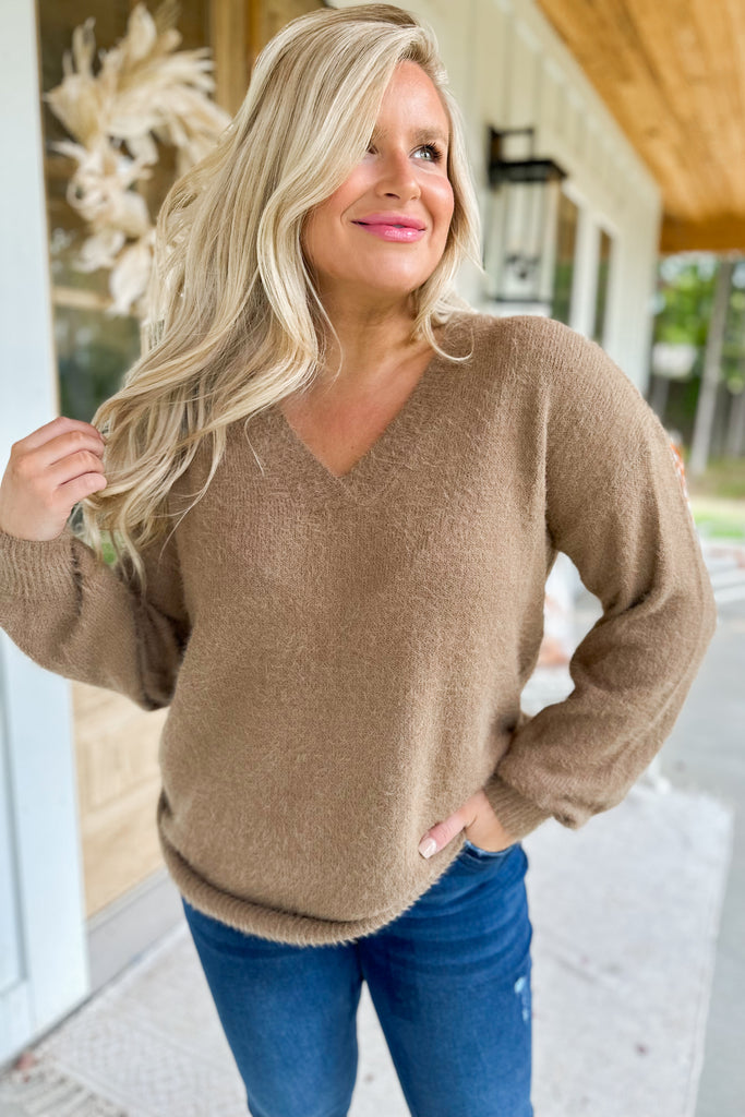 Chancy Chocolate V Neck Sweater - Be You Boutique