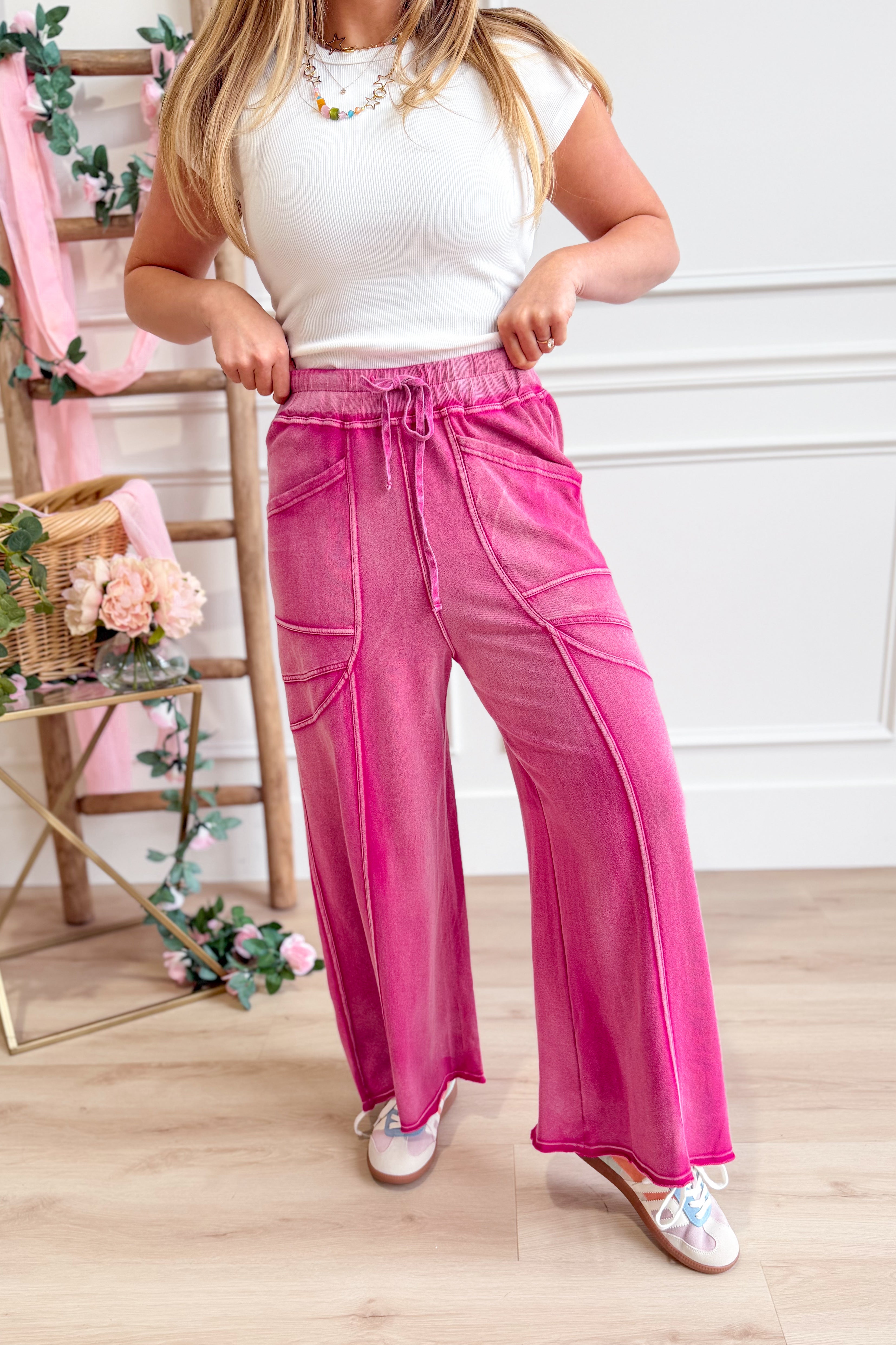Luke Monkey Washed Terry Knit Wide Leg Pants - Be You Boutique