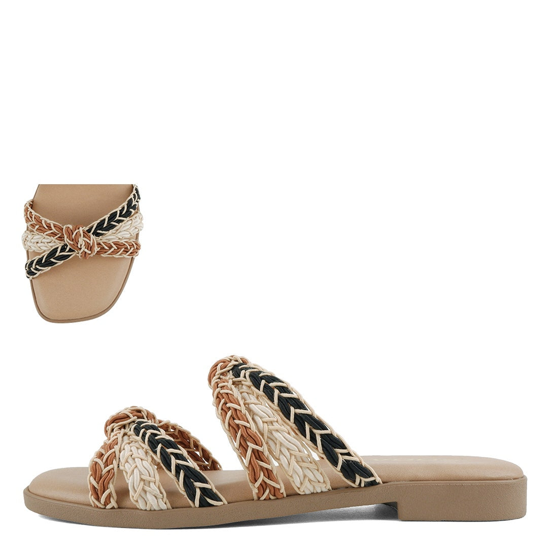 Soda Rayko Tan Multi-Braided Sandal showing tan leather straps and braided design on the 212 other shoes style.