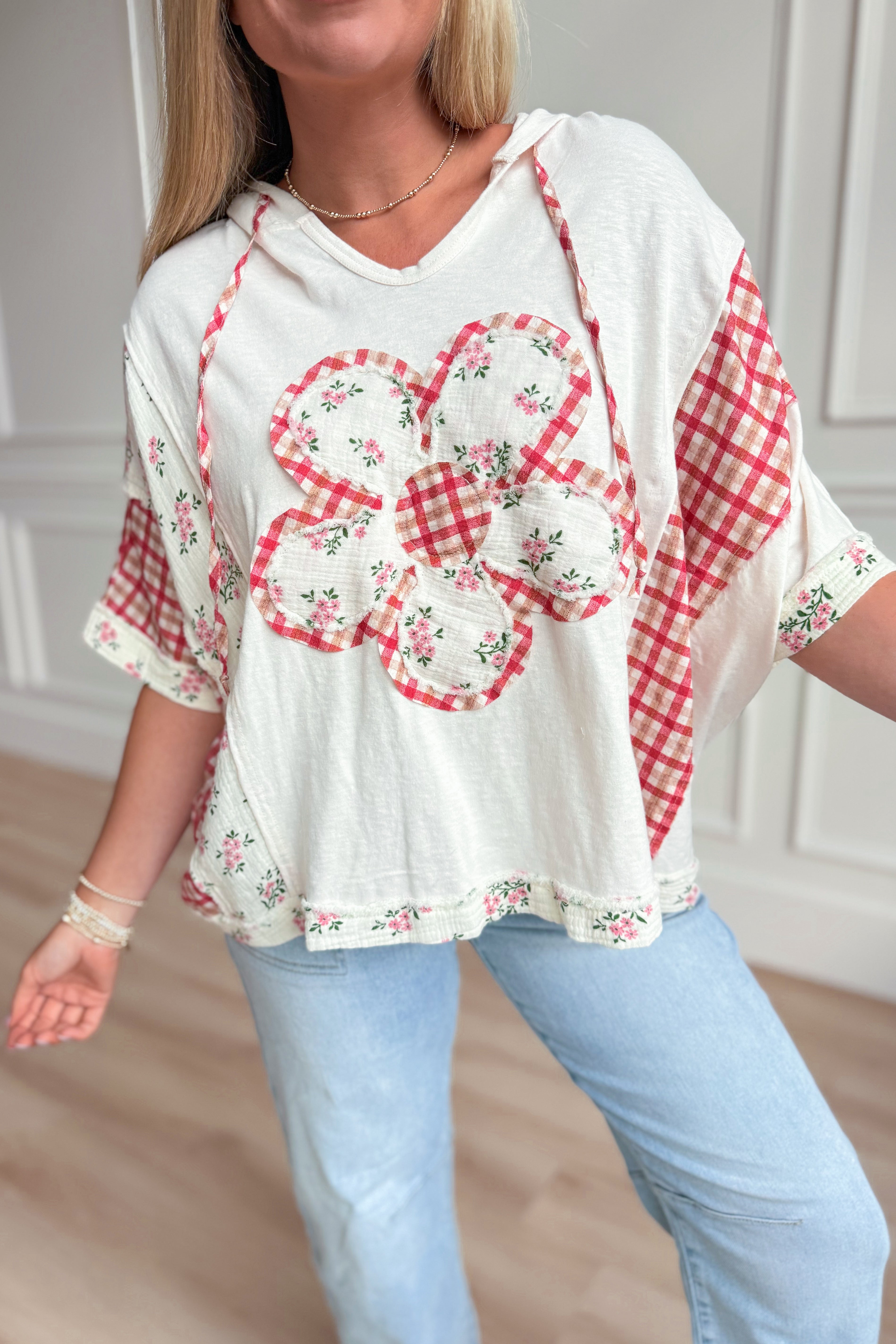 Hannah Flower Patch Plaid Pullover - Be You Boutique
