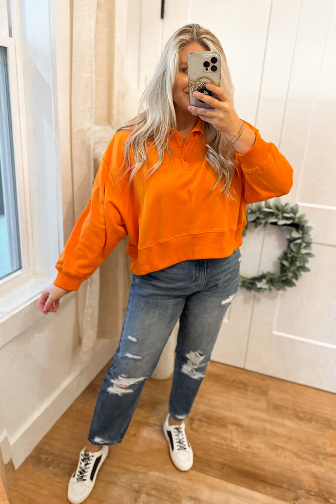 Juan Cropped Long Sleeve Collared Sweatshirt - Be You Boutique