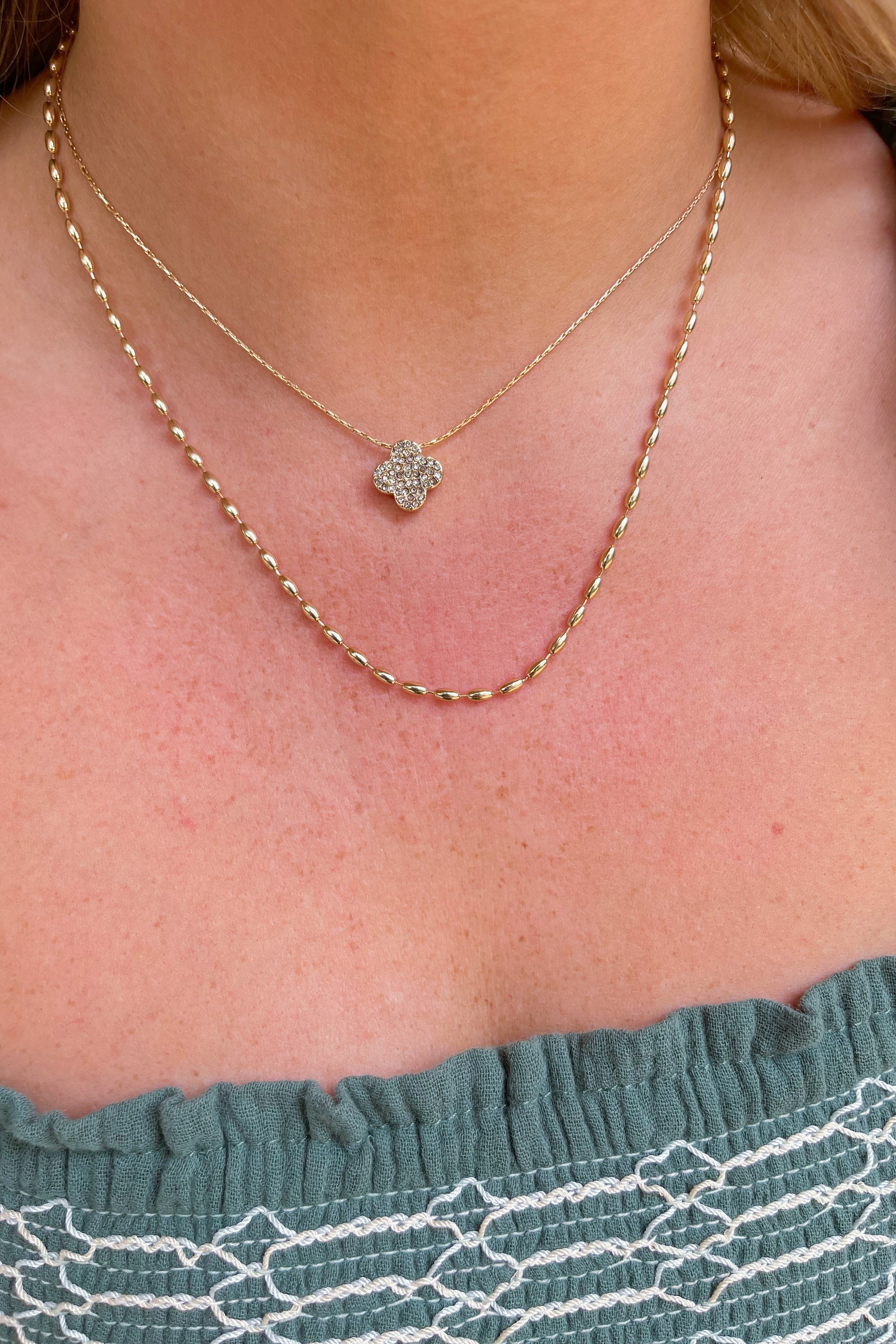 Danny Double Layered Knot Rhinestone Clover Chain Necklace - Be You Boutique