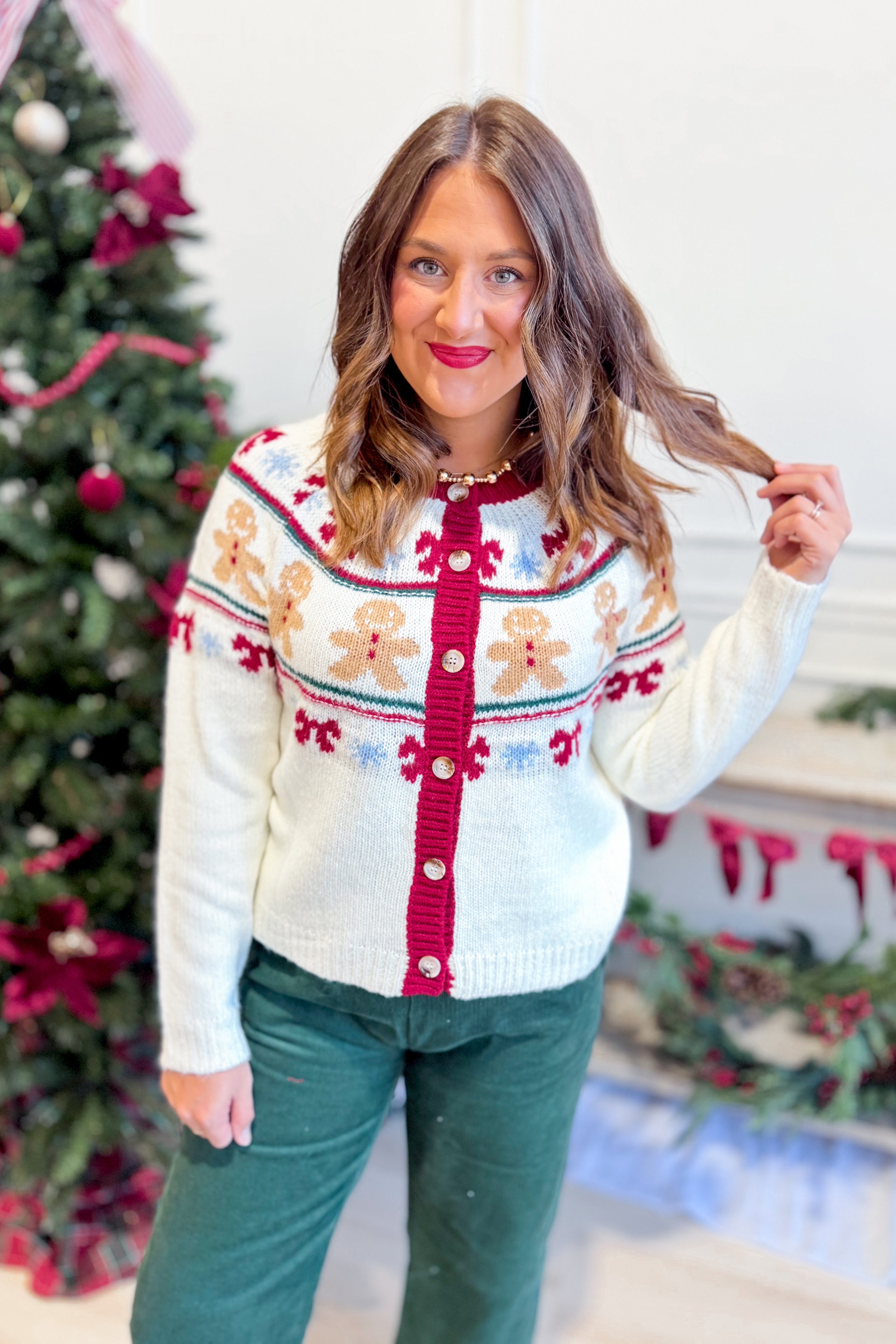 Wren Gingerbread Holiday Cardigan Sweater from TWENTIFOURTH, 132 Fall Sweaters, featuring festive gingerbread design and cozy knit fabric.