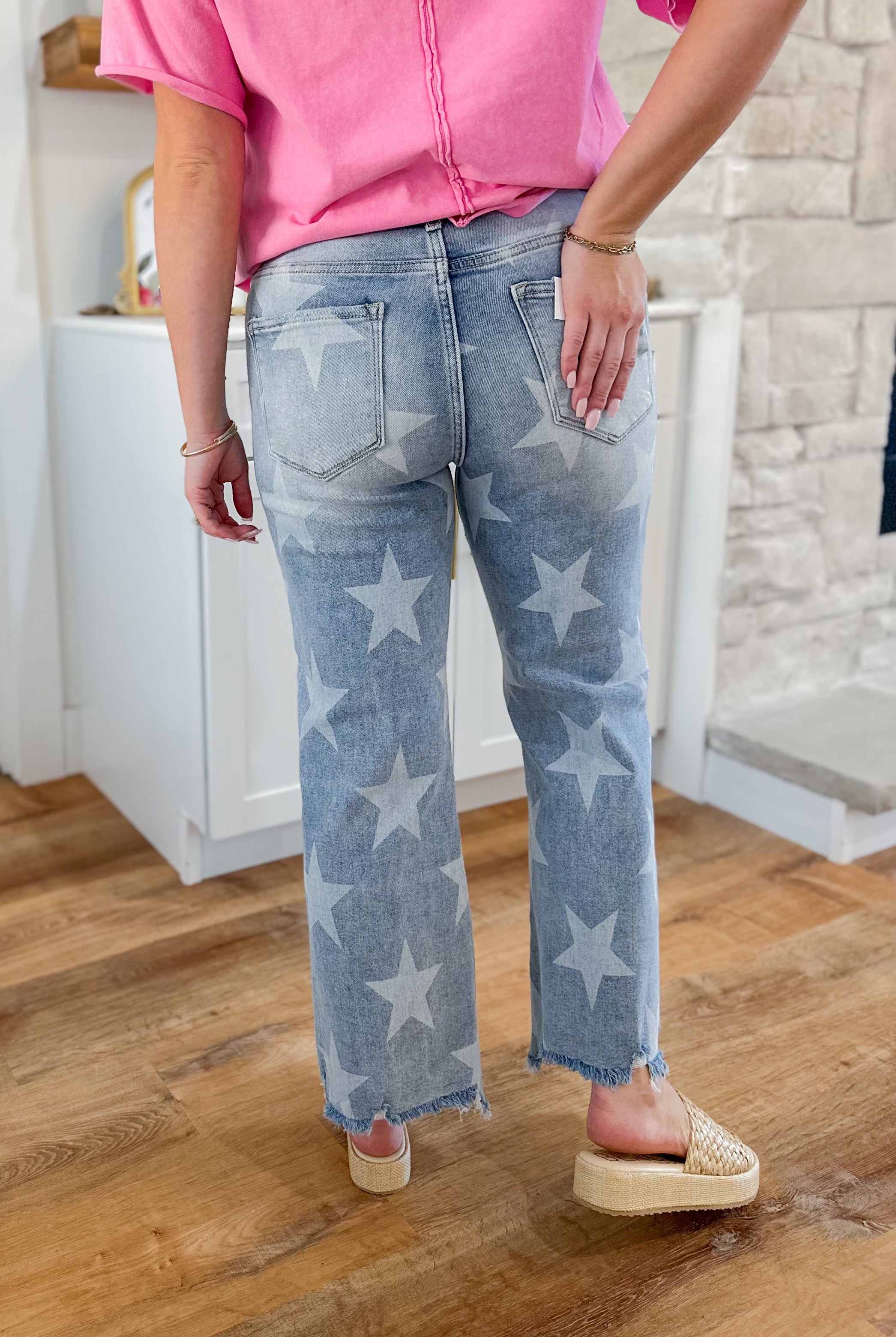 Risen Stars High Rise Star Printed Straight Denim Jeans - Be You Boutique