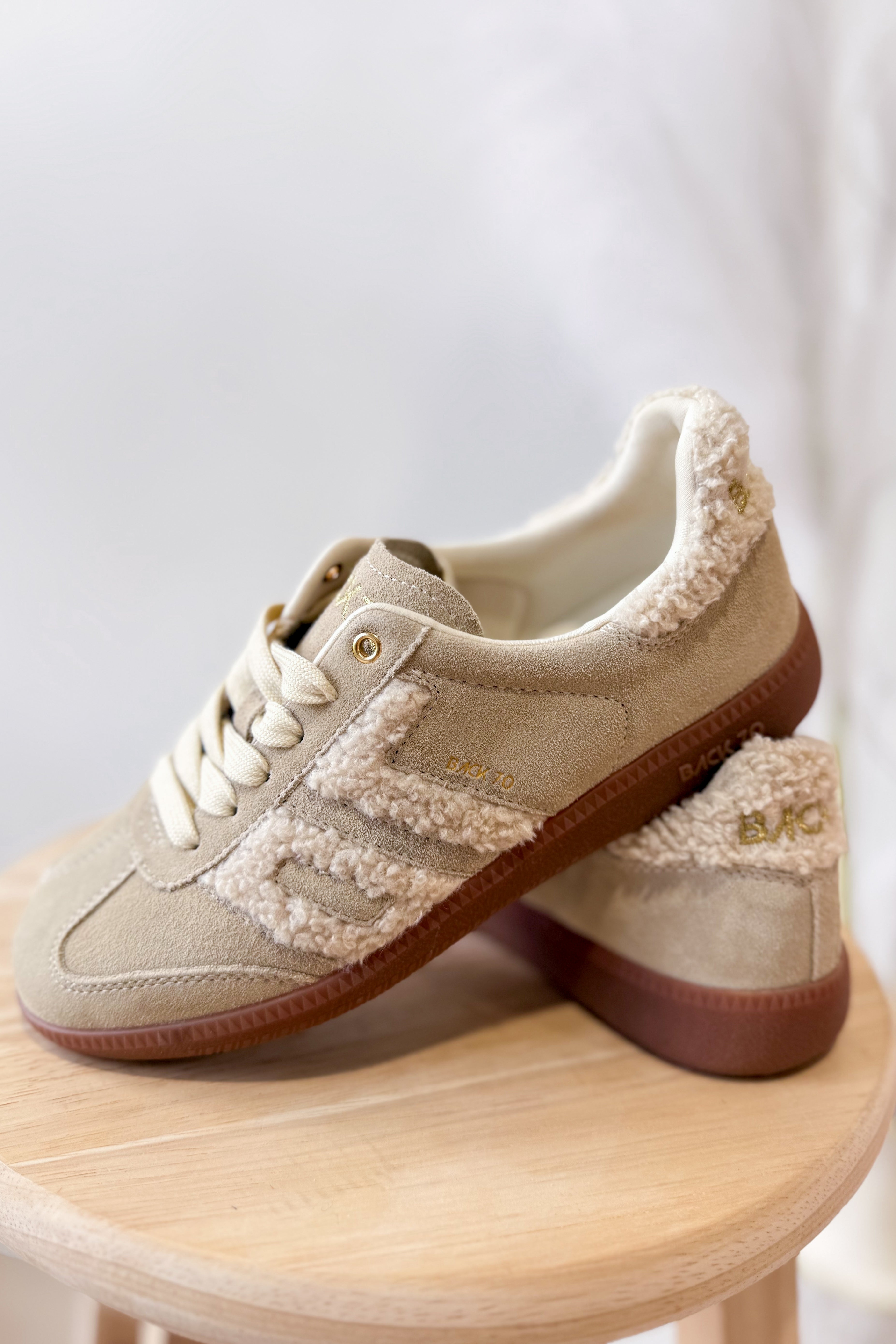 BACK70 Cloud Sneakers in Taupe Sherpa - Be You Boutique
