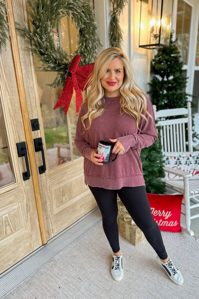 Joey Long Sleeve Mineral Wash Terry Pullover - Be You Boutique