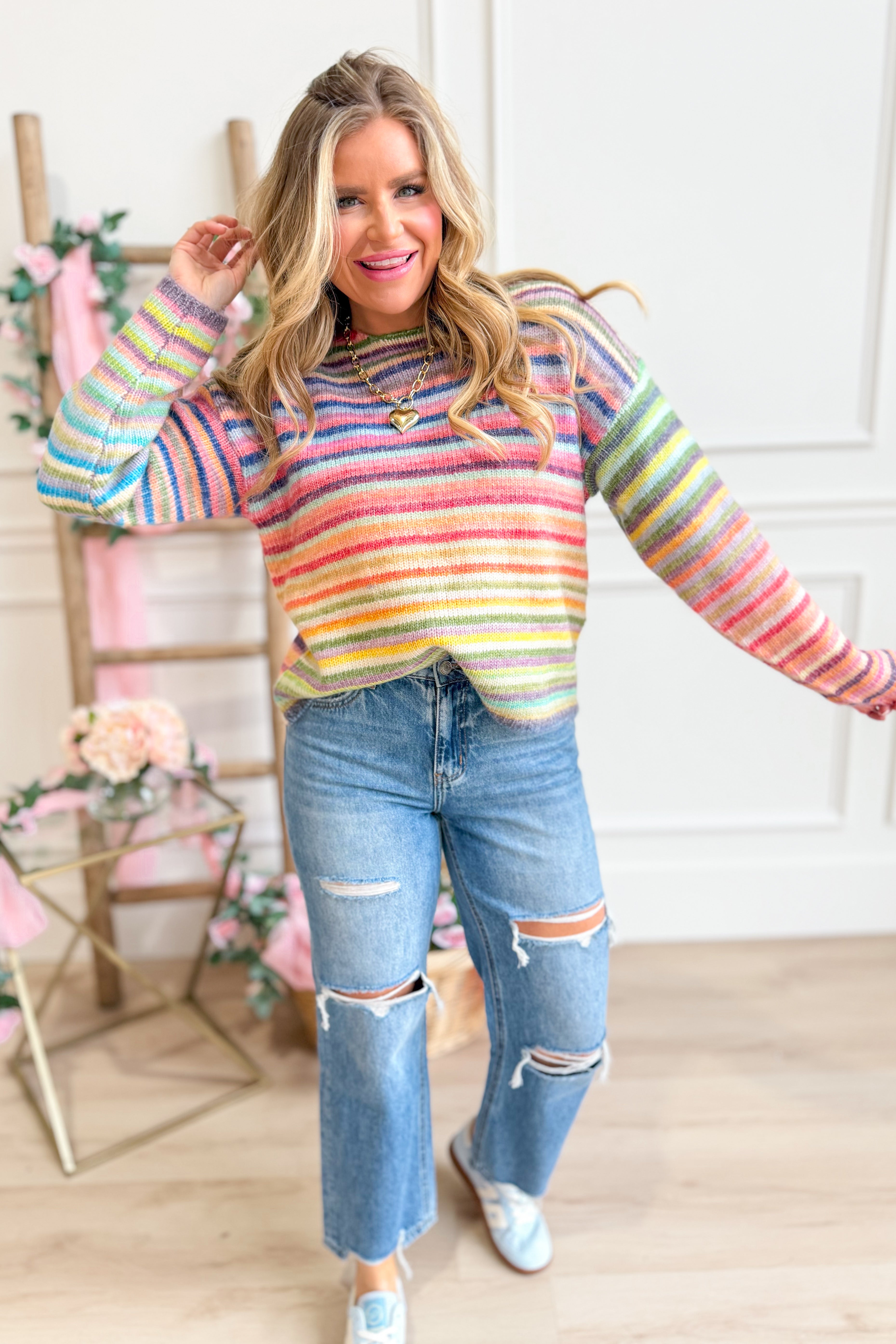 Sophie Multi Striped Round Neck Sweater - Be You Boutique