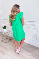 ENTRO Ollie flutter sleeve pleated dress, casual 120 dress with a relaxed fit, featuring flutter sleeves and elegant pleats.