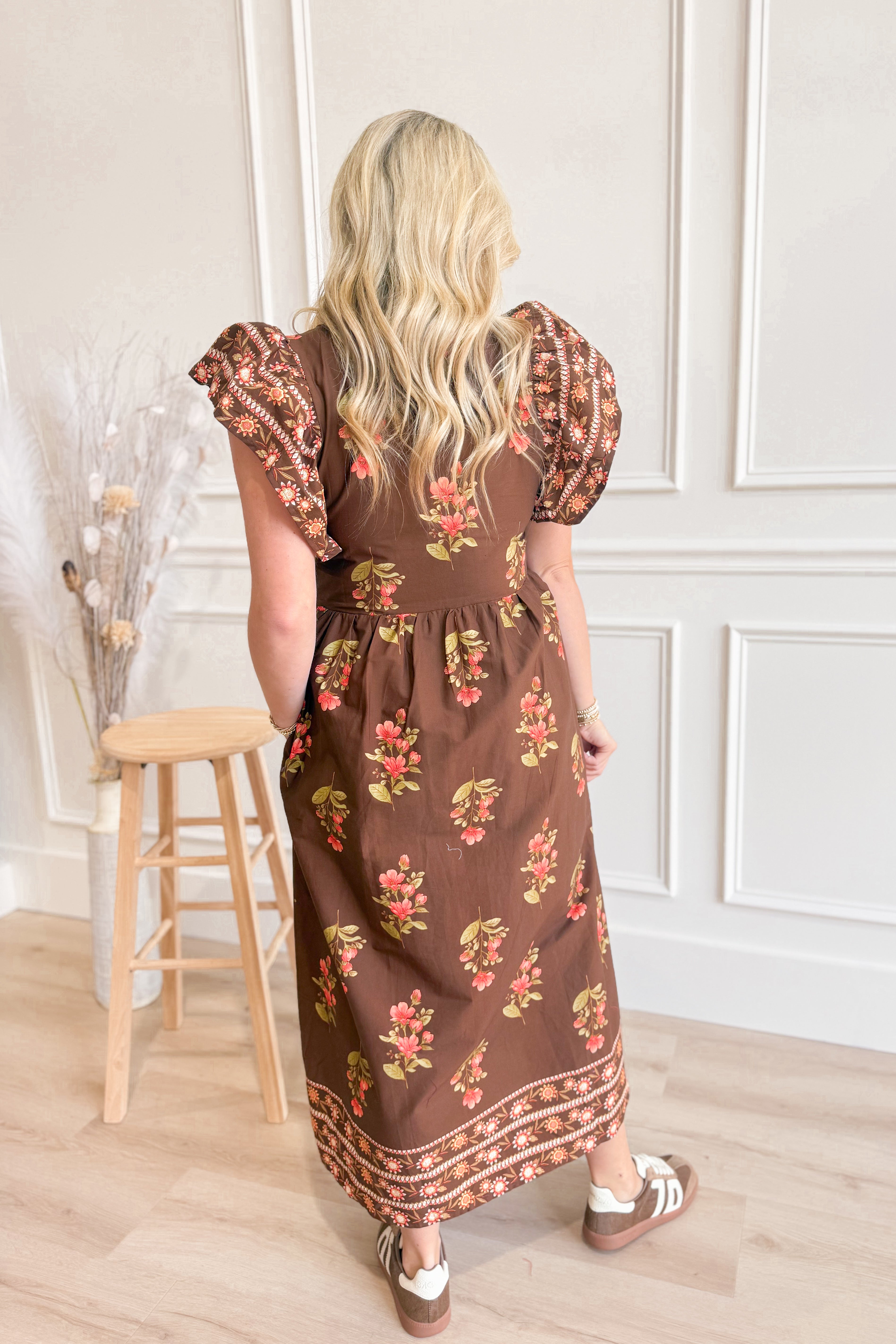 Laura Flutter Sleeve Printed Trim Dress - Be You Boutique