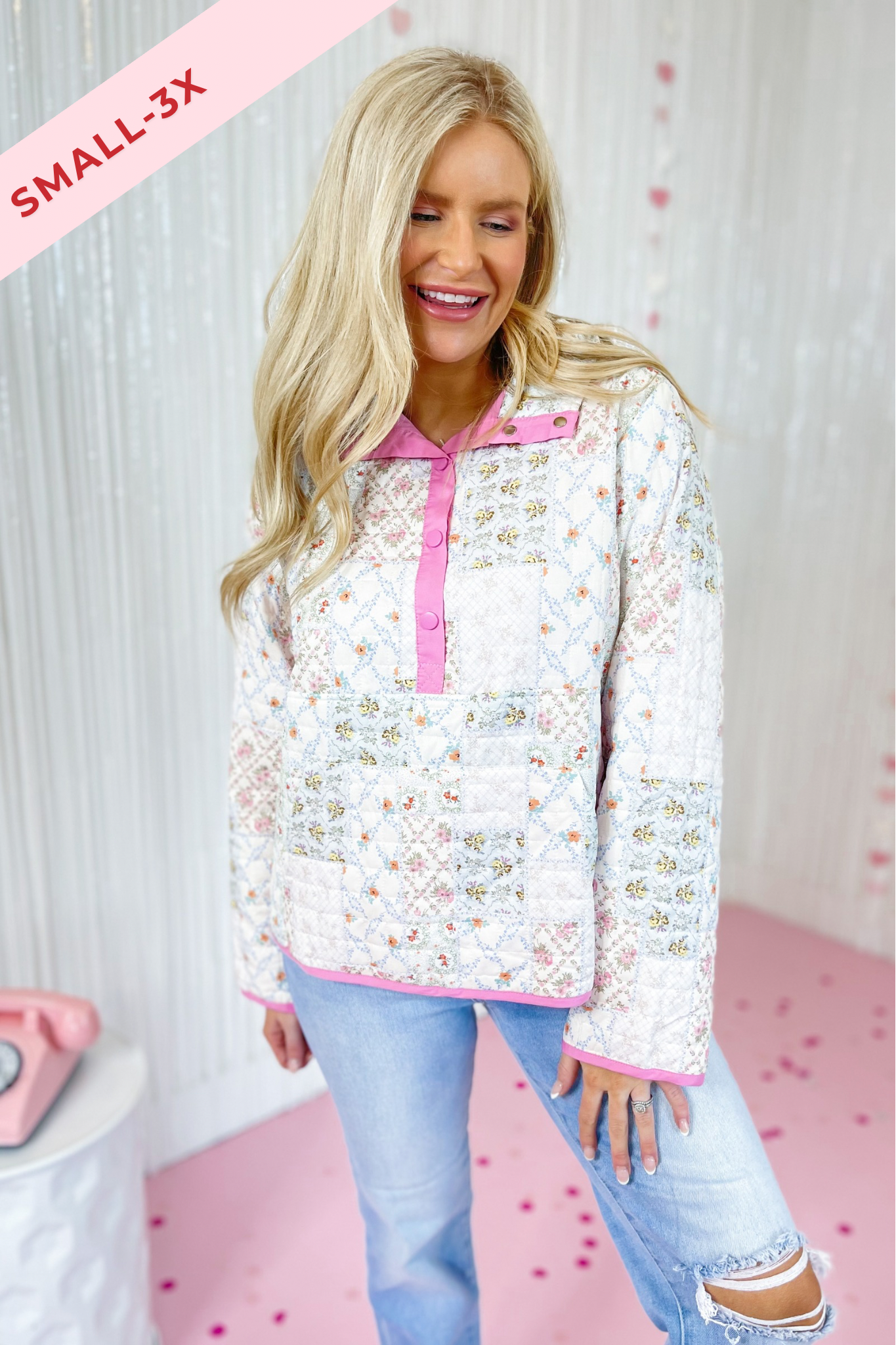 Birdie Quilted Floral Print Snap Front Pullover - Be You Boutique