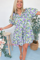 Letty Bubble Sleeve Lavender Fields Tiered Dress - Be You Boutique