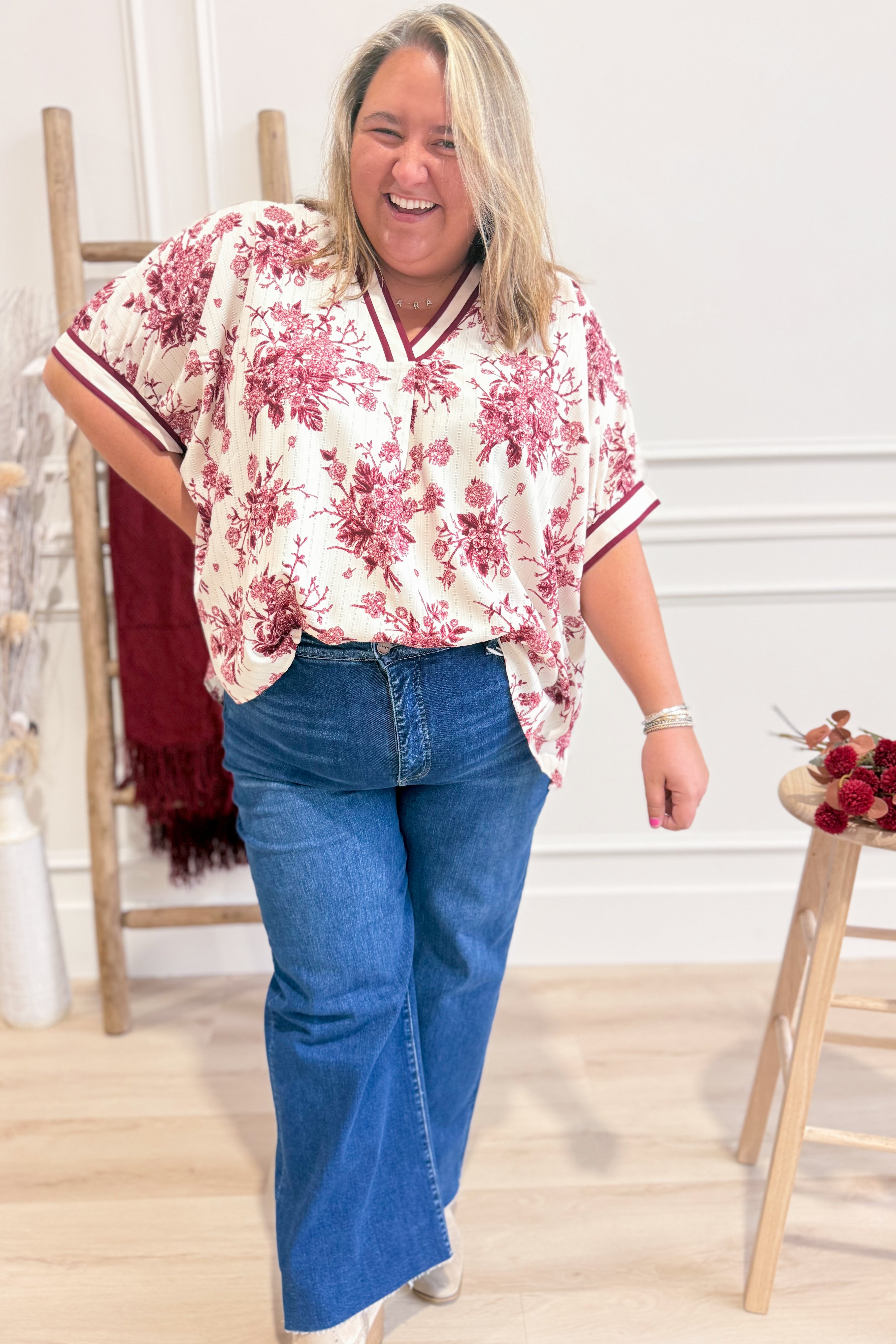 Taylor Floral Split Neck Top - Be You Boutique