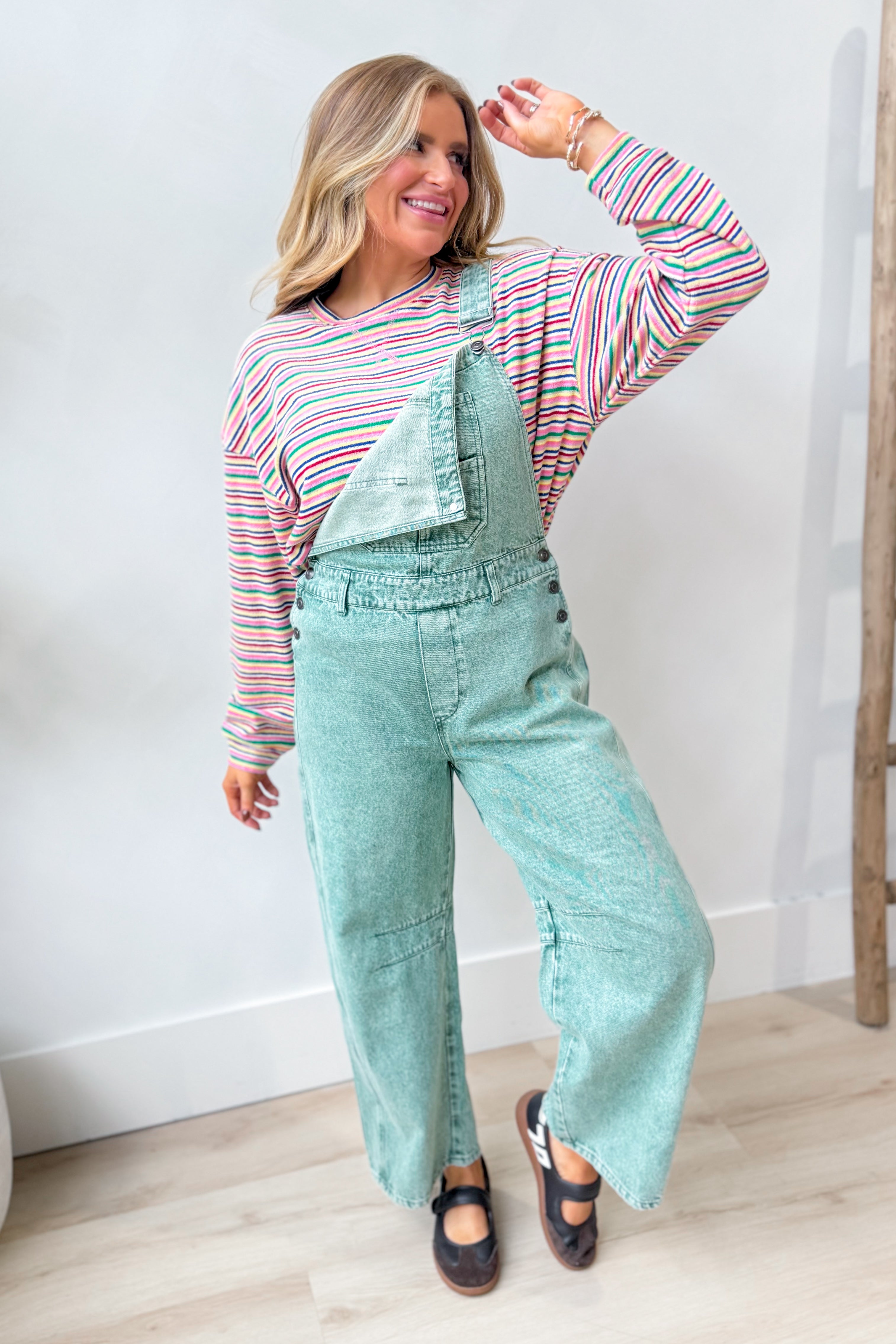 Mineral washed Ruth Twill Barrel Overalls from PEACH LOVE in 147 novelty jeans style, featuring a relaxed fit and rugged twill fabric.