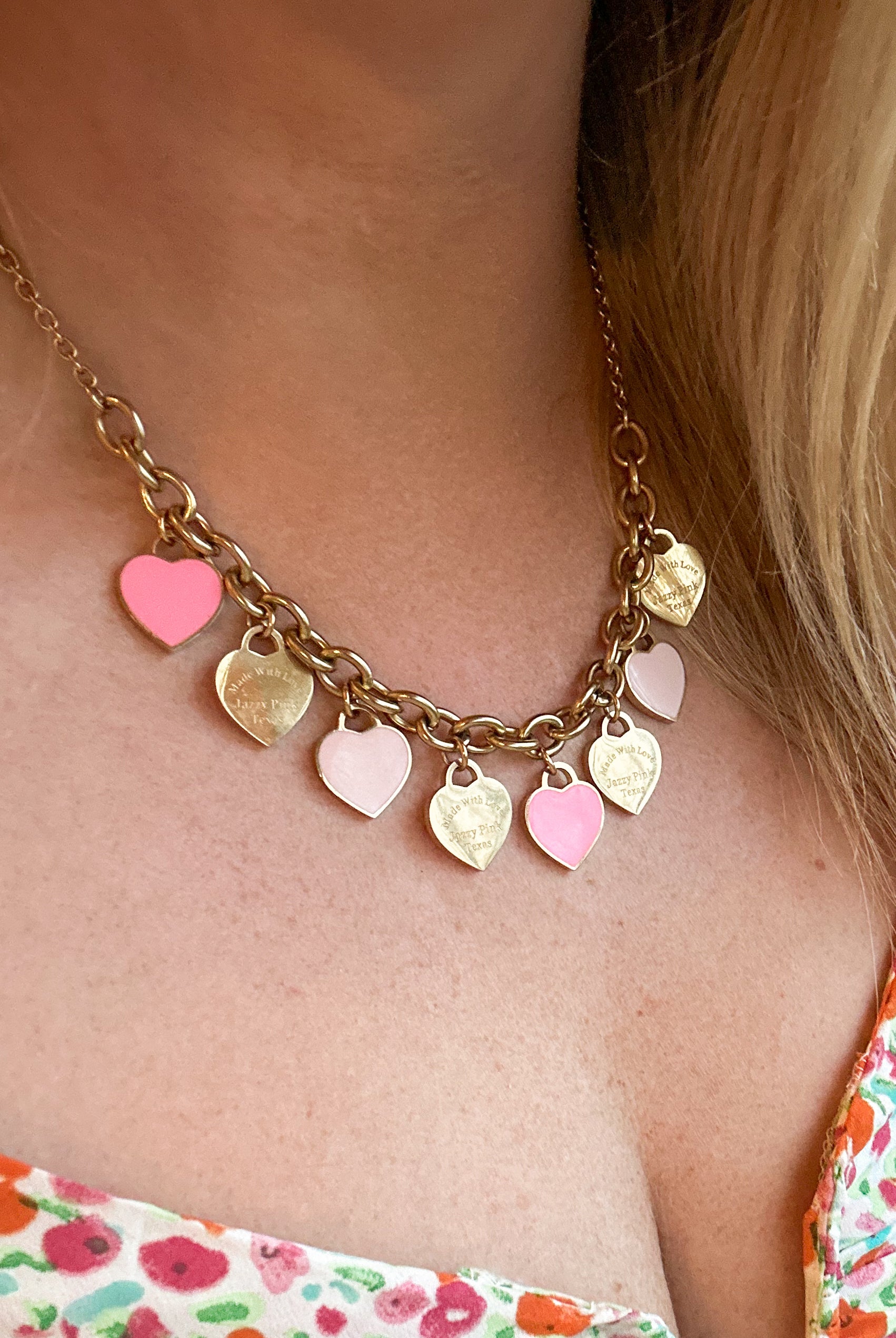 Circle of Hearts Pink and Gold Charm Necklace - Be You Boutique