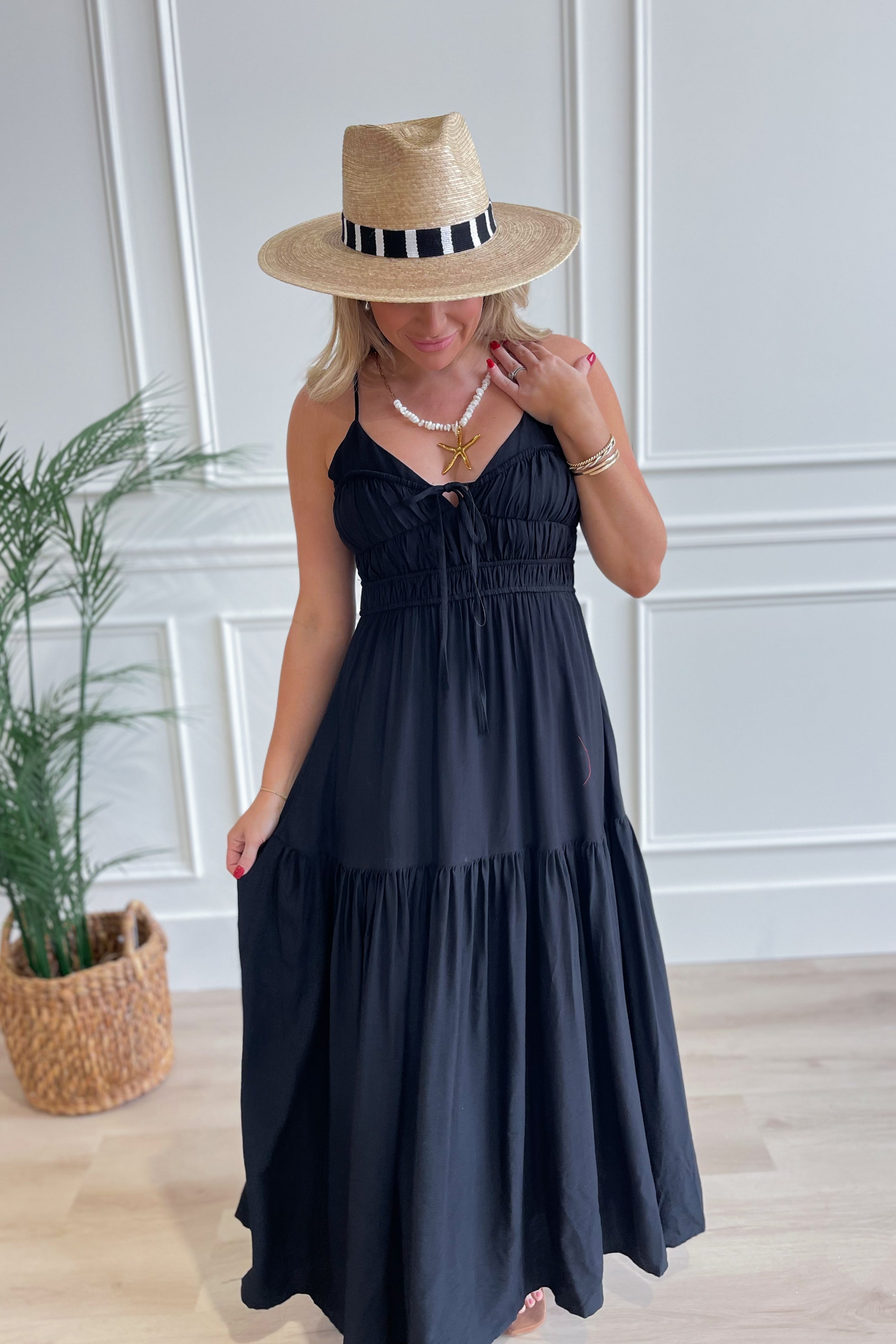Helen Shirred Front Tie Sleeveless Midi Dress - Be You Boutique