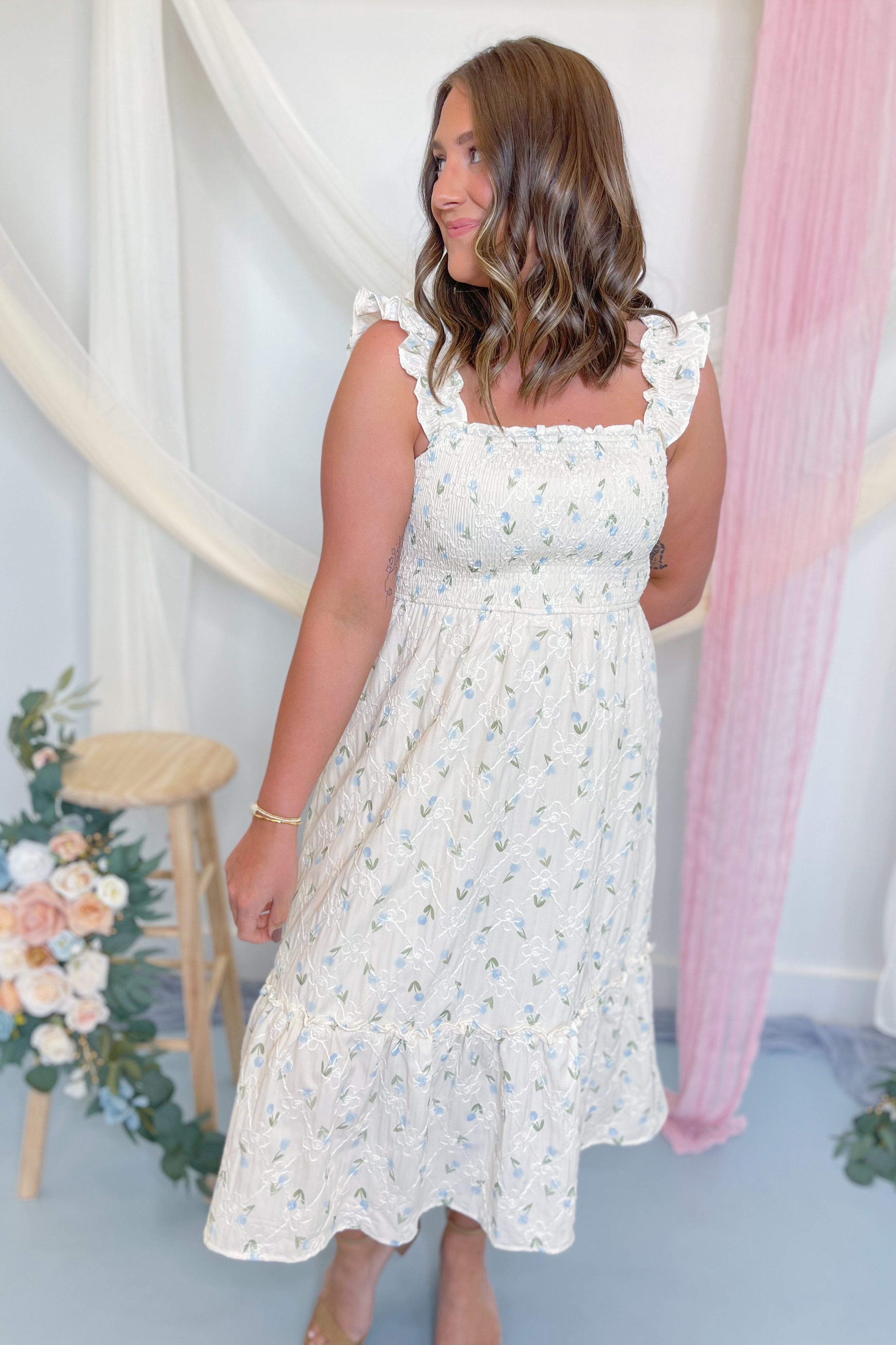 Poppy Ruffle Strap Smocked Floral Midi Dress - Be You Boutique