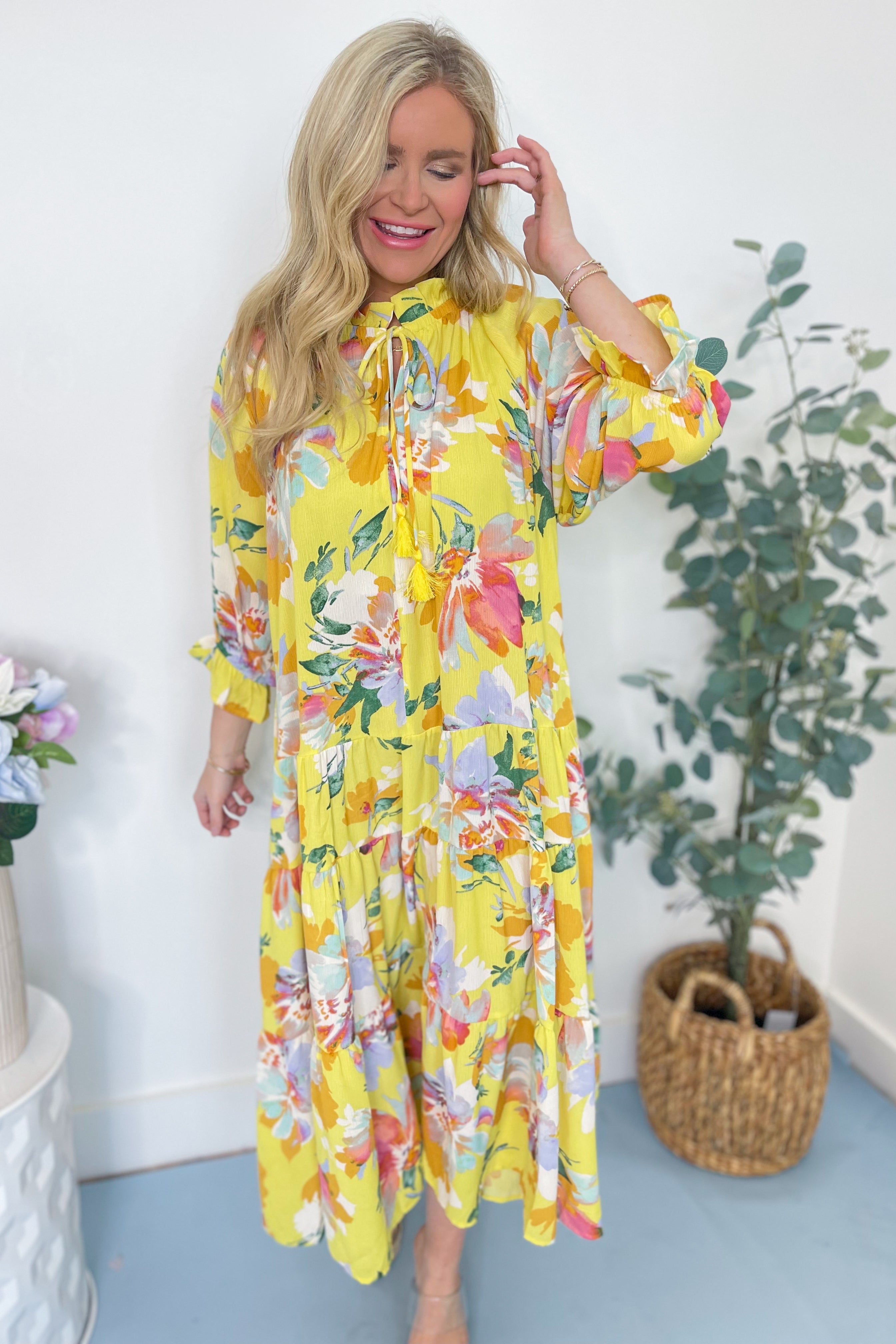 Deanna Floral Print Bubble Sleeve Tiered Maxi Dress *FINAL SALE* - Be You Boutique