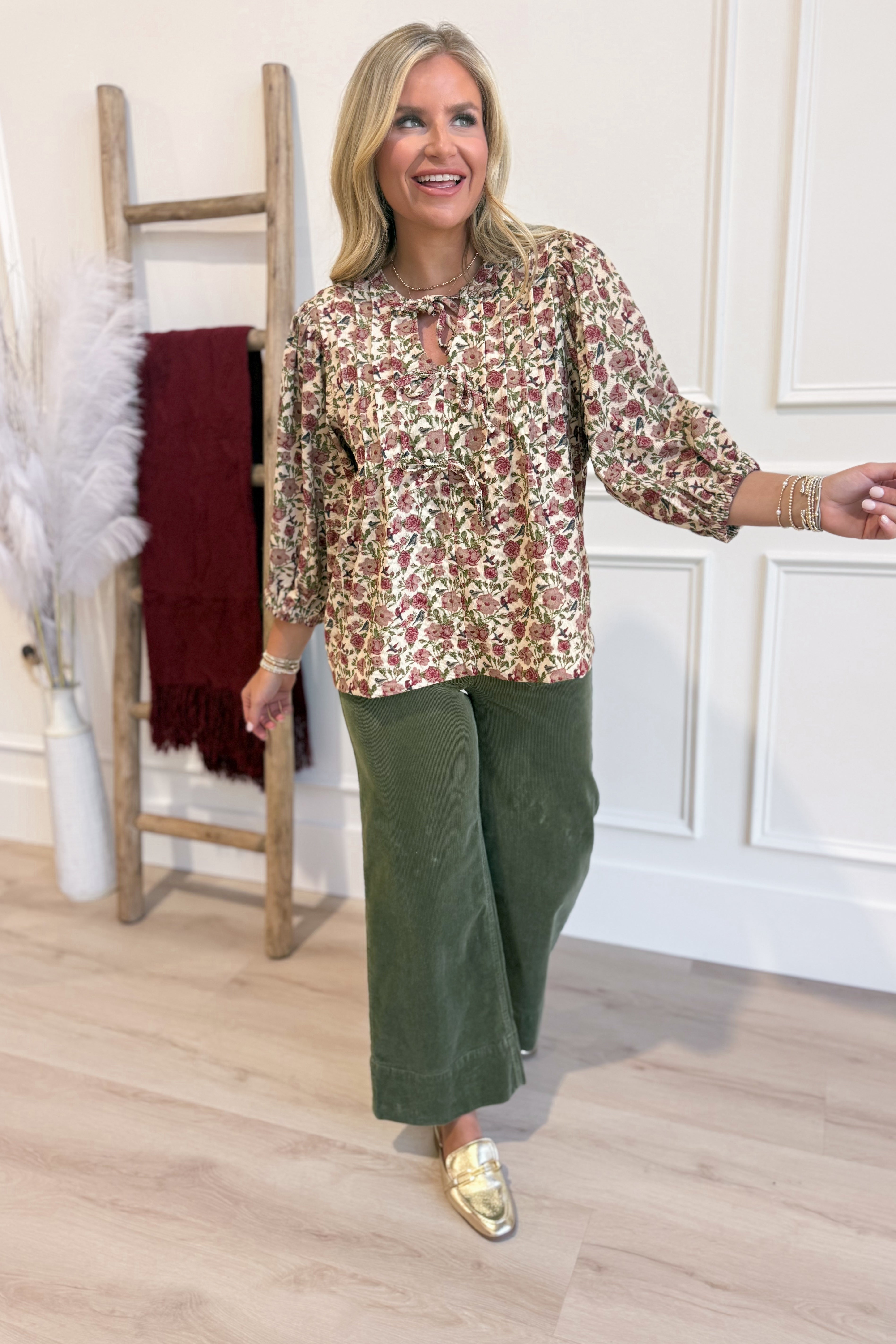 Tina Vintage Floral Pintuck Blouse Top - Be You Boutique