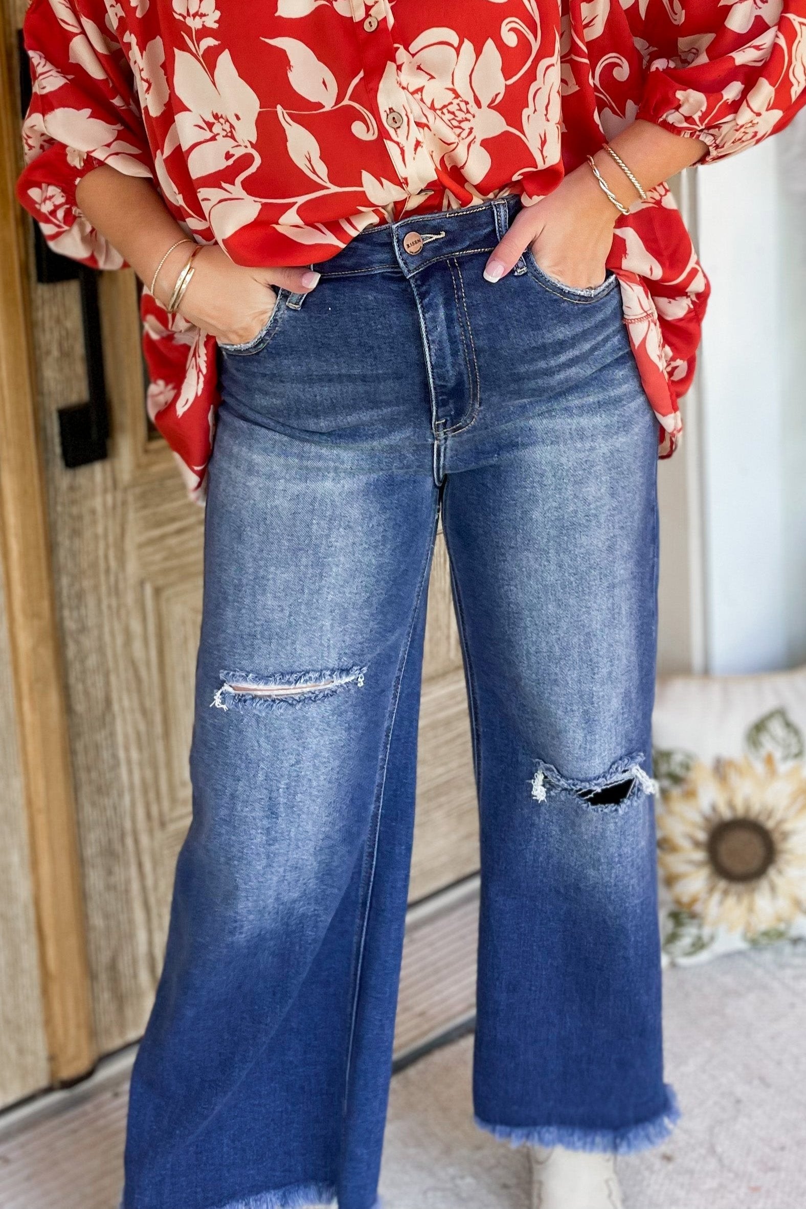 Risen Hank High Rise Frayed Hem Ankle Wide Leg Jeans [1-3XL] - Be You Boutique