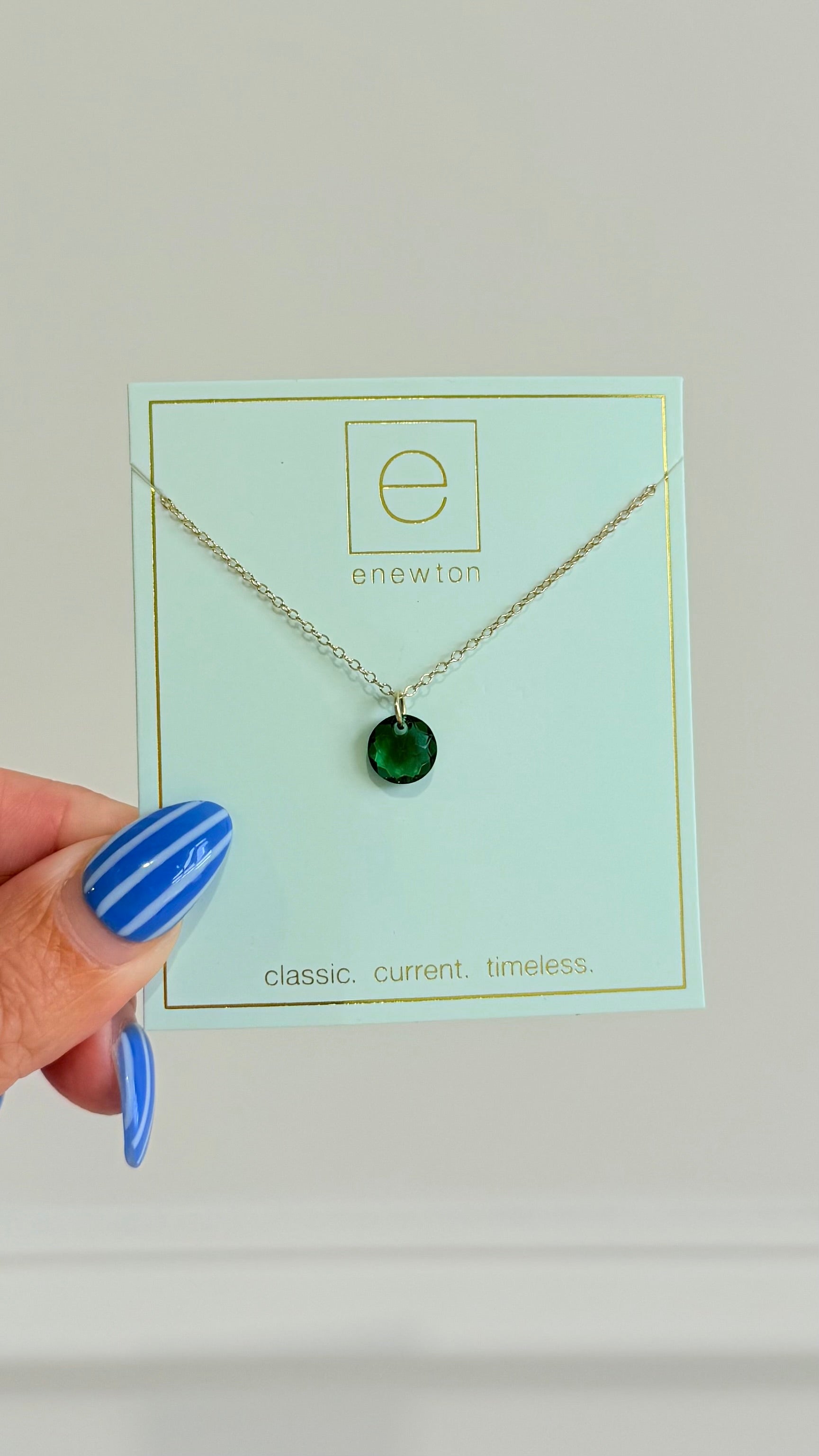 Enewton 16-inch classic birthstone necklace with a sparkling gemstone pendant in a delicate jewelry setting.