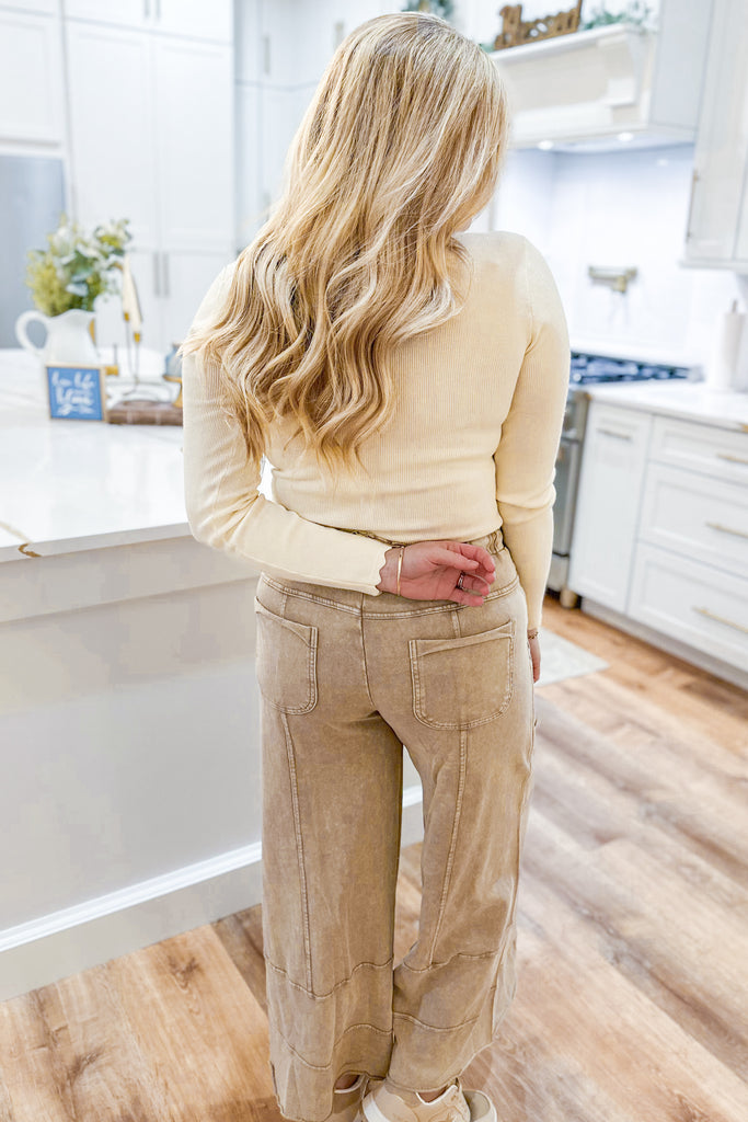 Bradley Mineral Washed Terry Knit Wide Leg Pants - Be You Boutique
