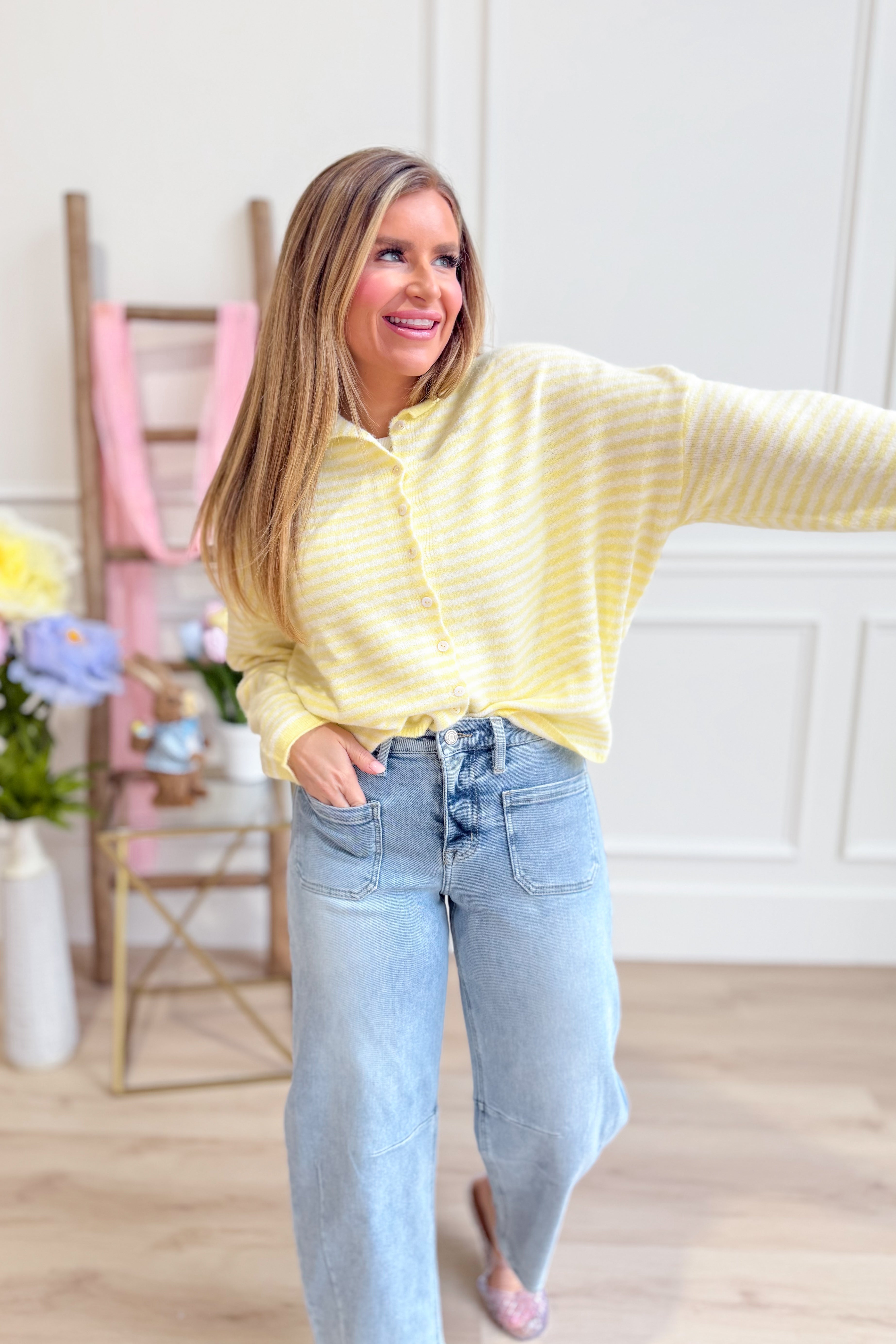 Olivia Butter Mini Striped Cardigan - Be You Boutique