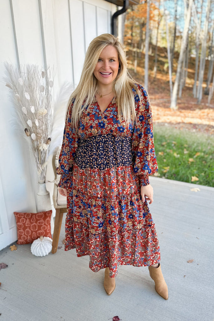 Marsha V-Neck Floral Print Midi Dress - Be You Boutique