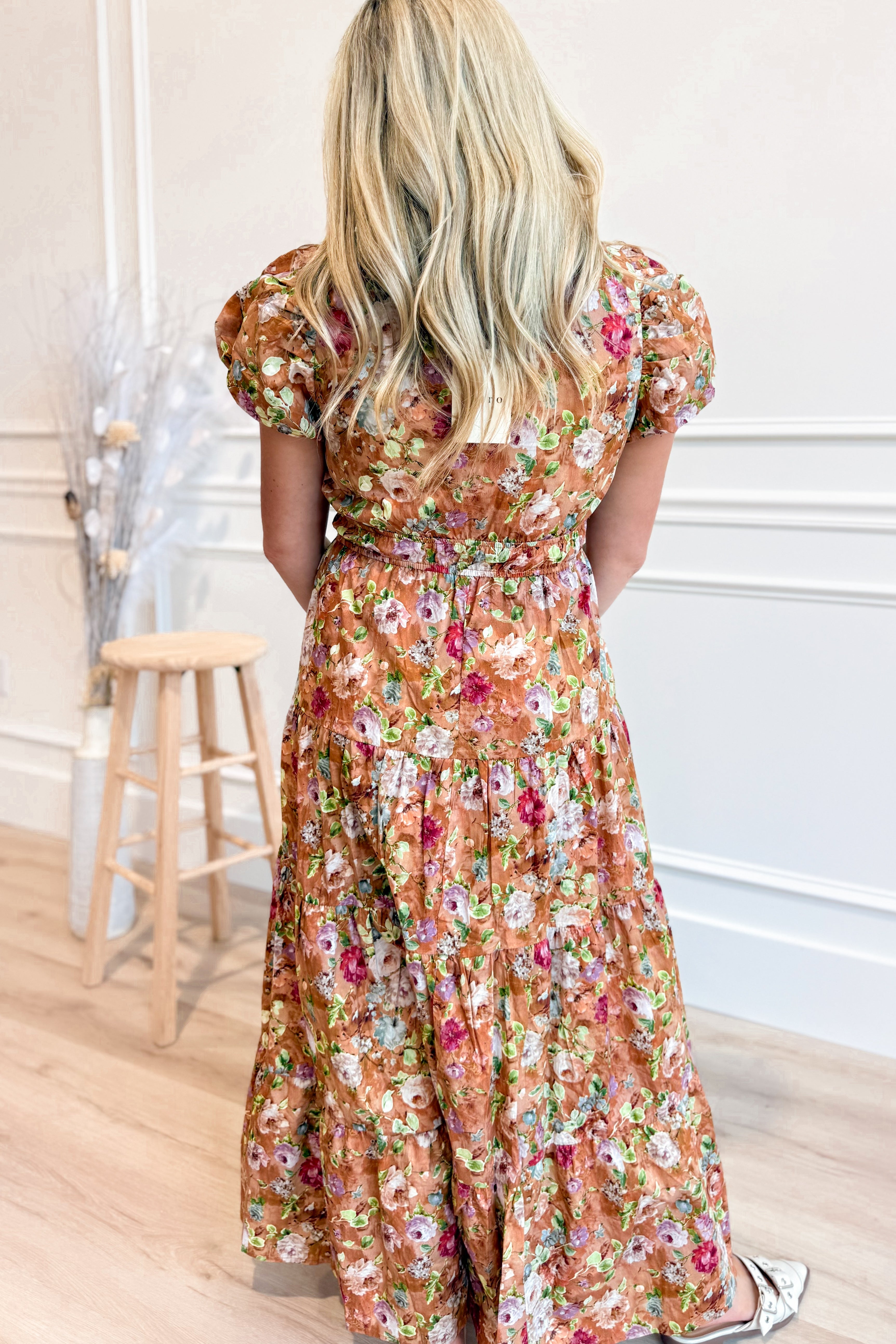 Talara Printed Bubble Sleeve Midi Dress - Be You Boutique