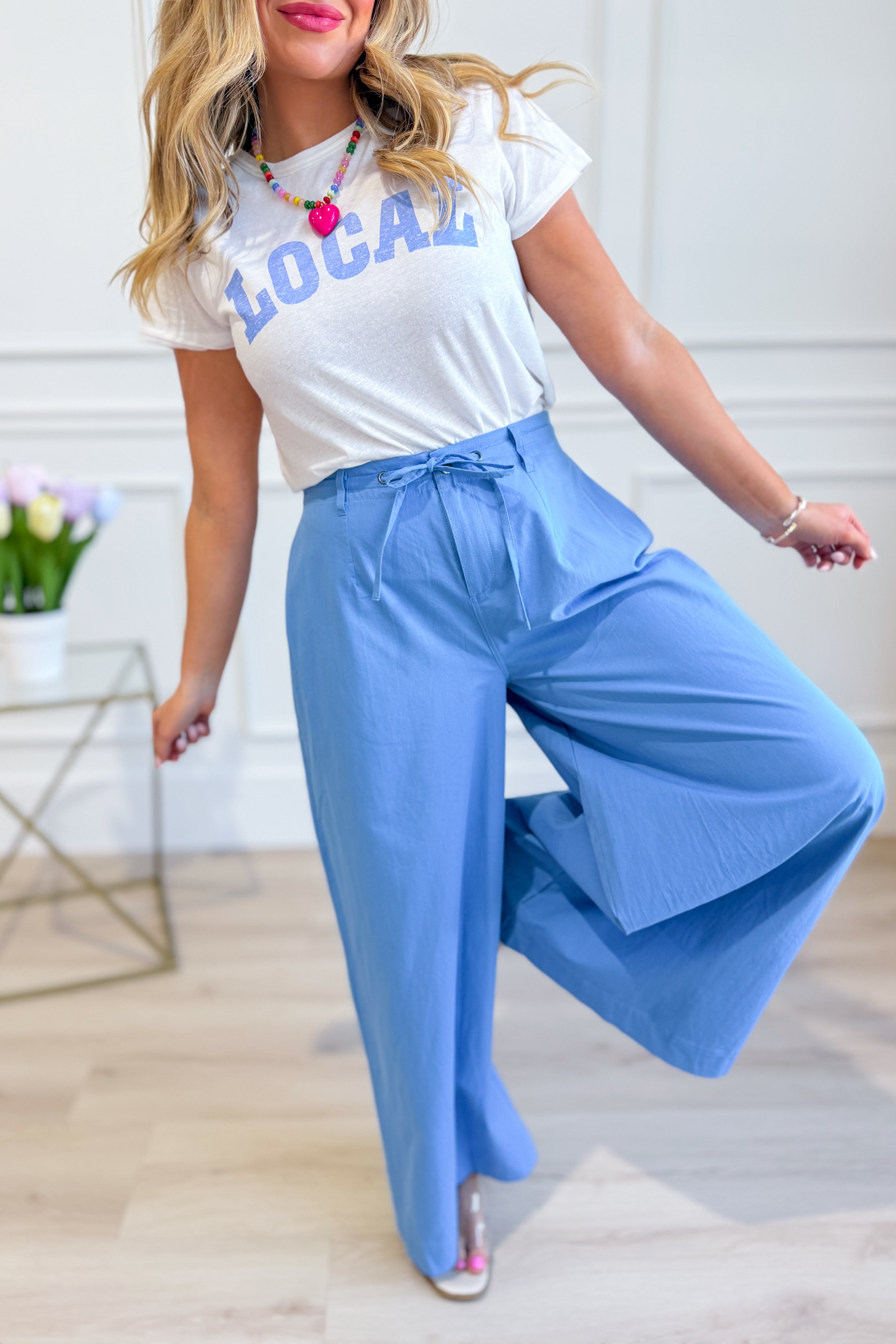 WISHLIST Reese Wide Leg Drawstring Pants in 156 style, featuring a relaxed fit and adjustable waistband, shown in a natural fabric.