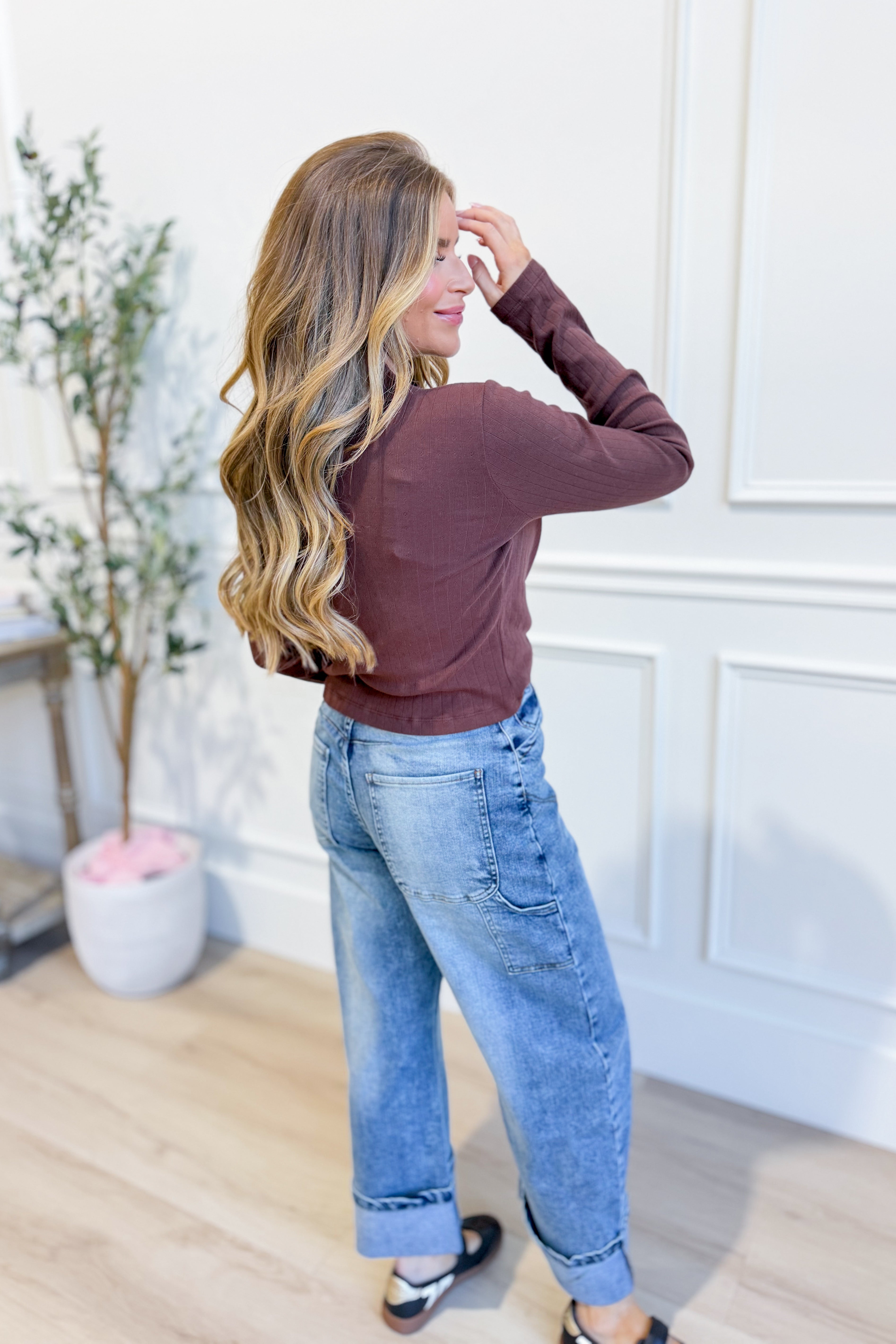 Wishlist Angela Button Down Pointelle Cardigan, 132 fall sweater in soft knit with button front and delicate pointelle pattern.