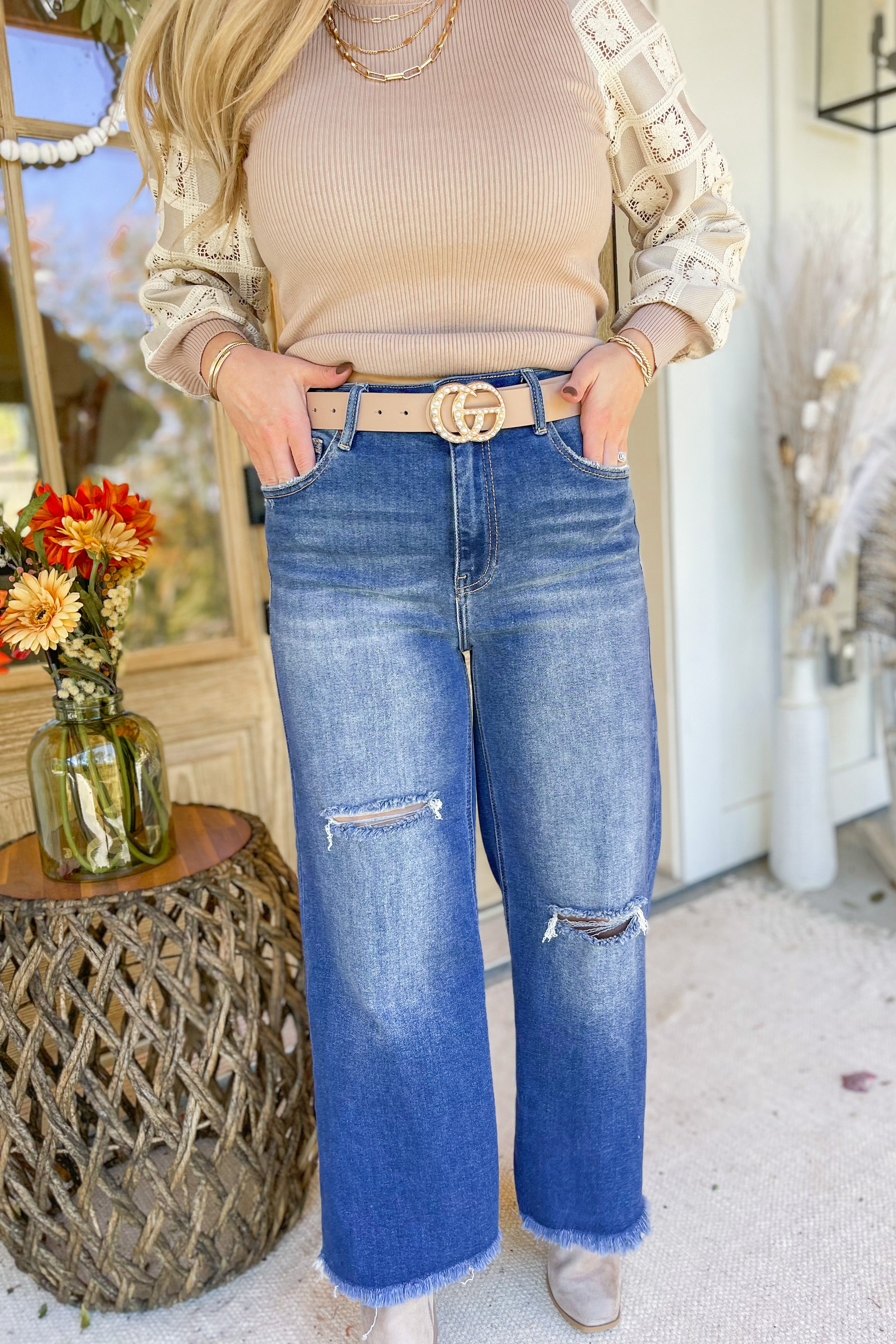 Risen Hank High Rise Frayed Hem Ankle Wide Leg Jeans [1-3XL] - Be You Boutique