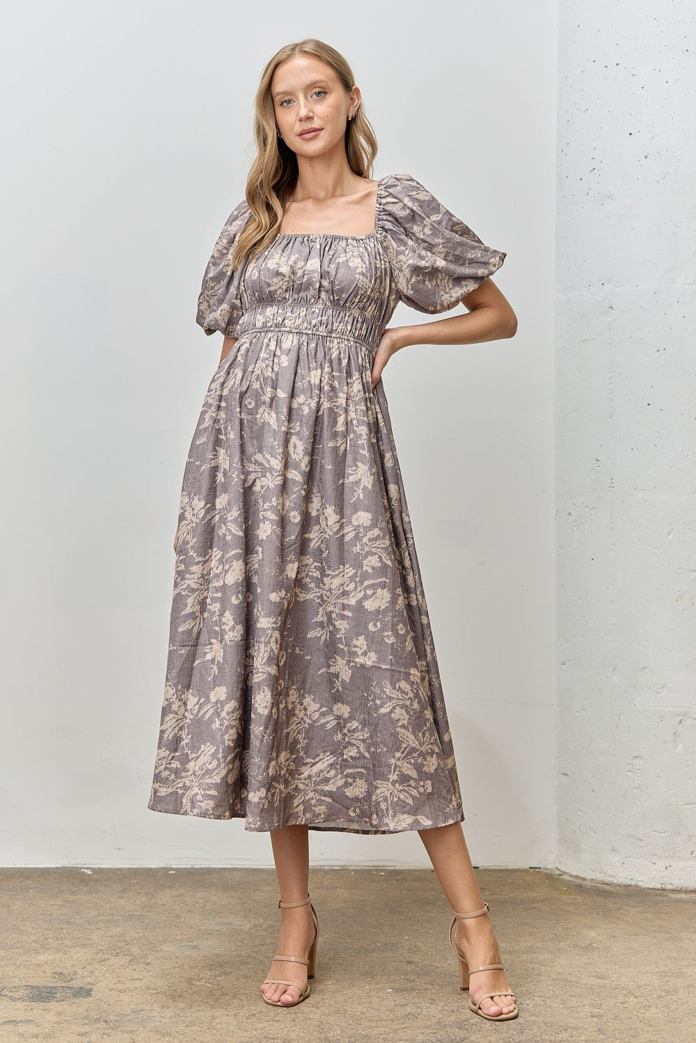 Courtney Floral Balloon Sleeve Midi Dress - Be You Boutique
